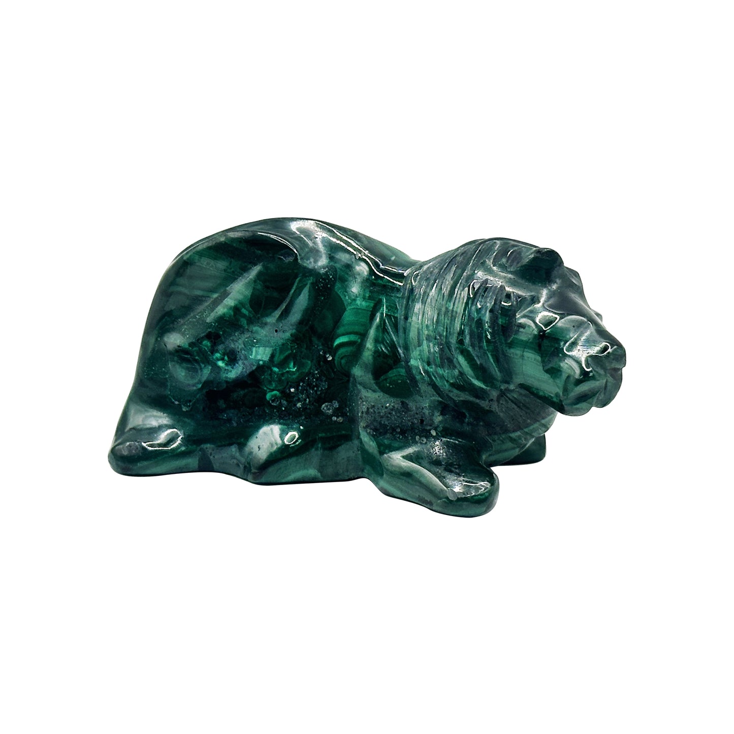 Natural Malachite Lion Carving - Gem Avenue
