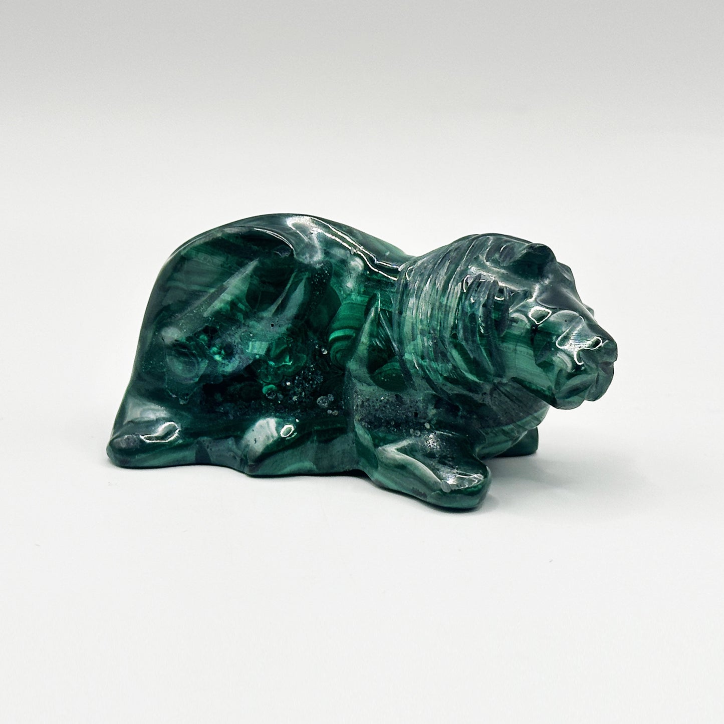 Natural Malachite Lion Carving - Gem Avenue