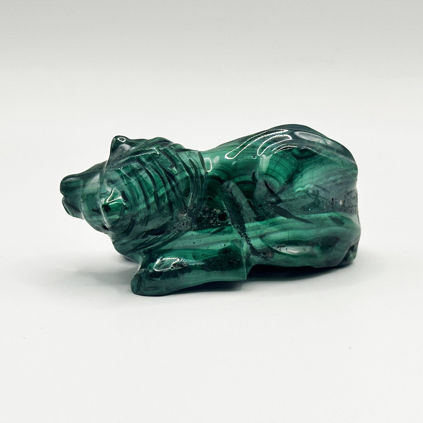 Natural Malachite Lion Carving - Gem Avenue