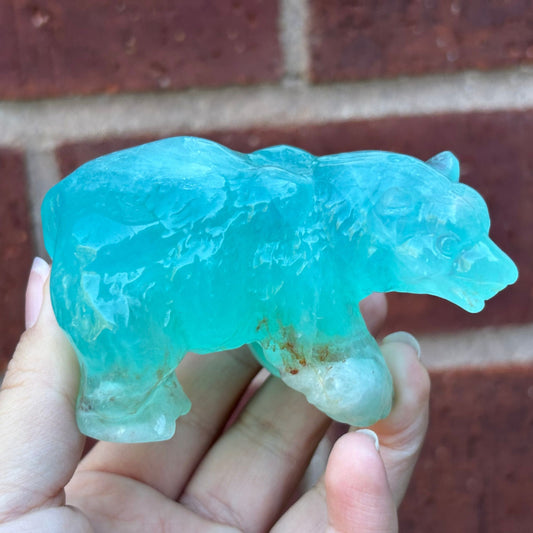 Hand Carved Green Fluorite Bear Figurine for Healing, Meditation, Focus & Home Decor - RAN527