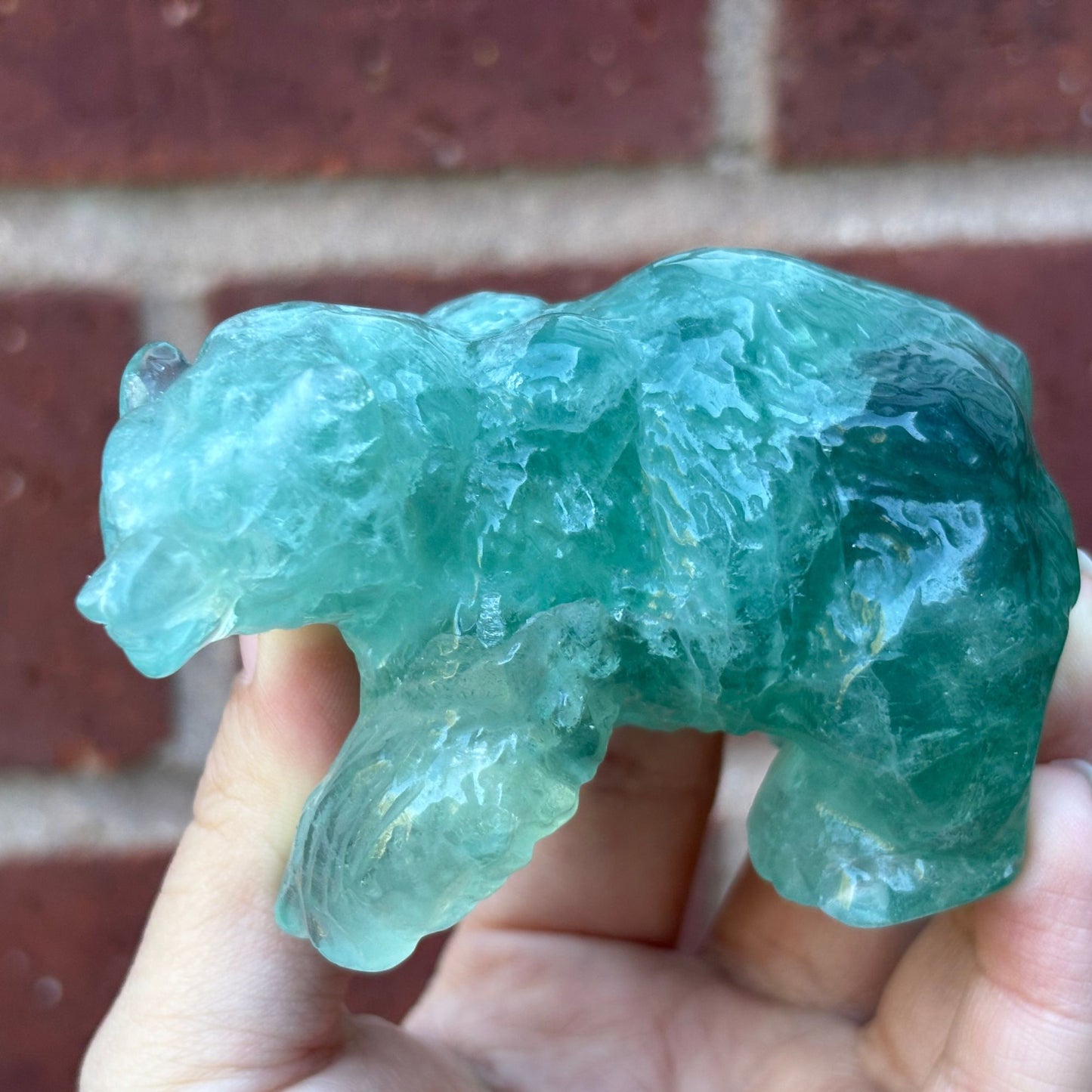 Hand Carved Green Fluorite Bear Figurine for Healing, Meditation, Focus & Home Decor - RAN527