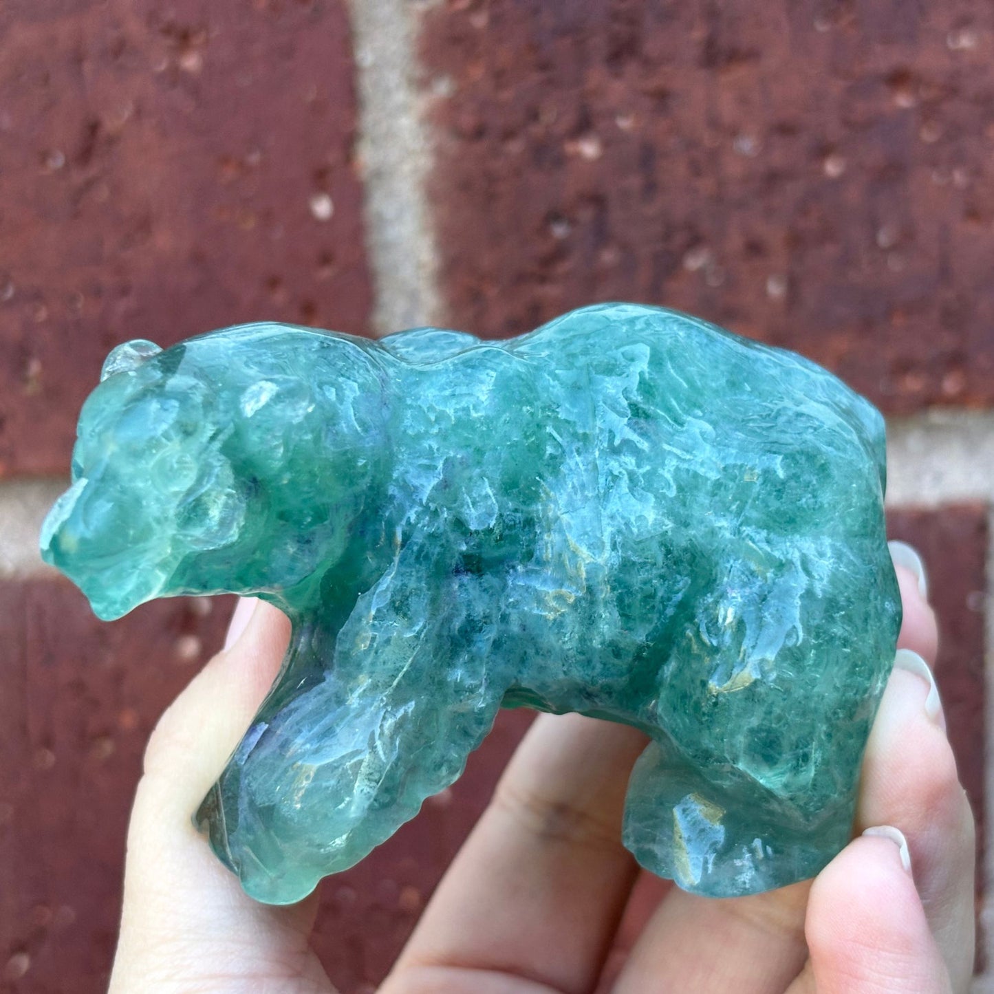 Hand Carved Green Fluorite Bear Figurine for Healing, Meditation, Focus & Home Decor - RAN527