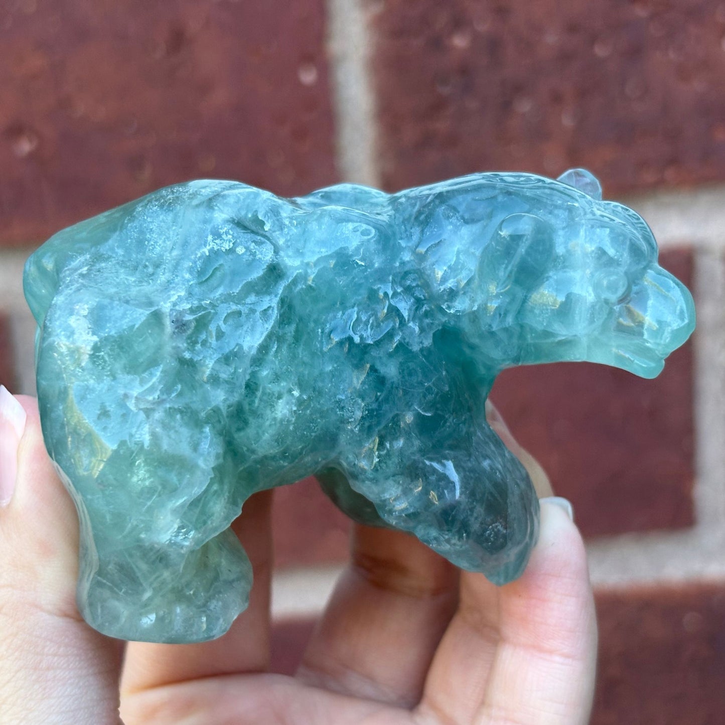 Hand Carved Green Fluorite Bear Figurine for Healing, Meditation, Focus & Home Decor - RAN527