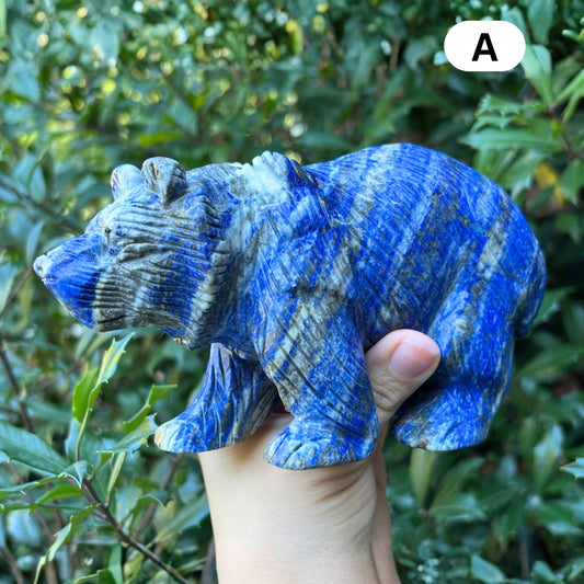 Hand Carved Lapis Lazuli Bear Figurine for Energy Healing, Meditation, Focus, Spiritual Balance & Home Decor - RAN528