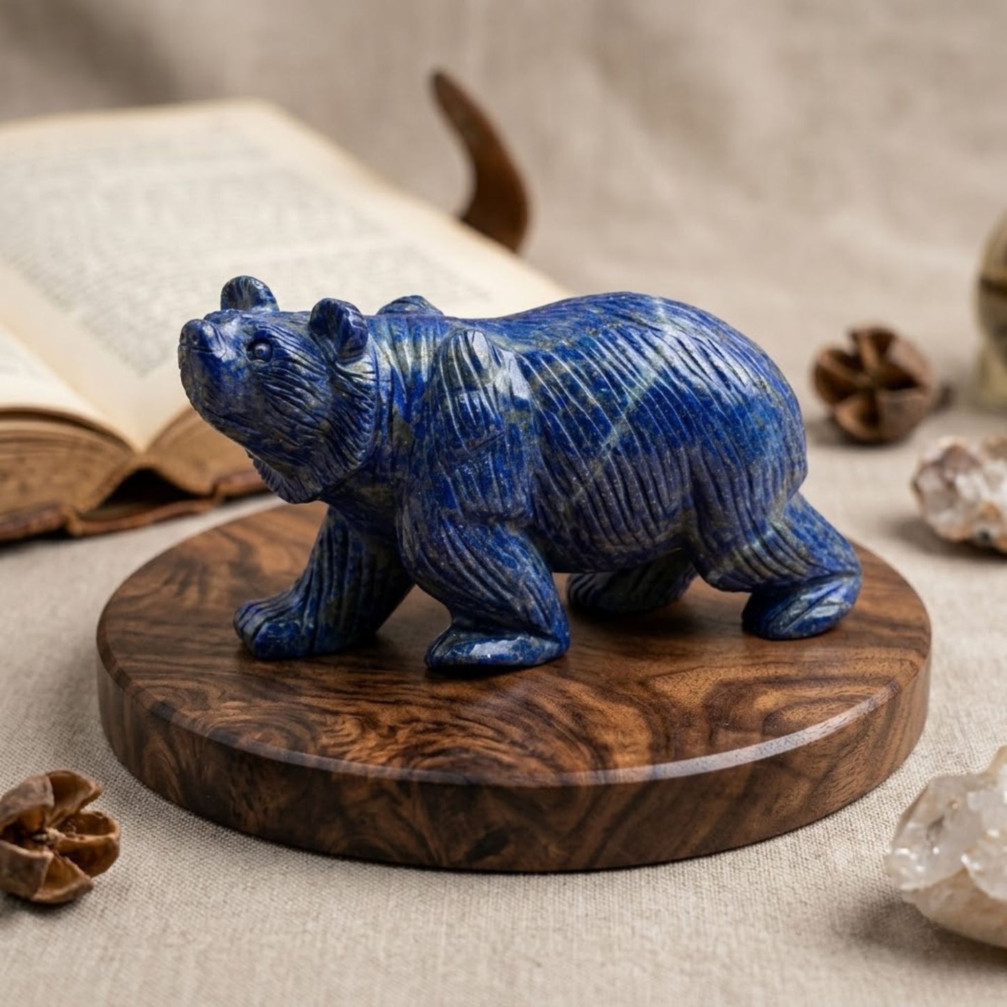 Hand Carved Lapis Lazuli Bear Figurine for Energy Healing, Meditation, Focus, Spiritual Balance & Home Decor - RAN528