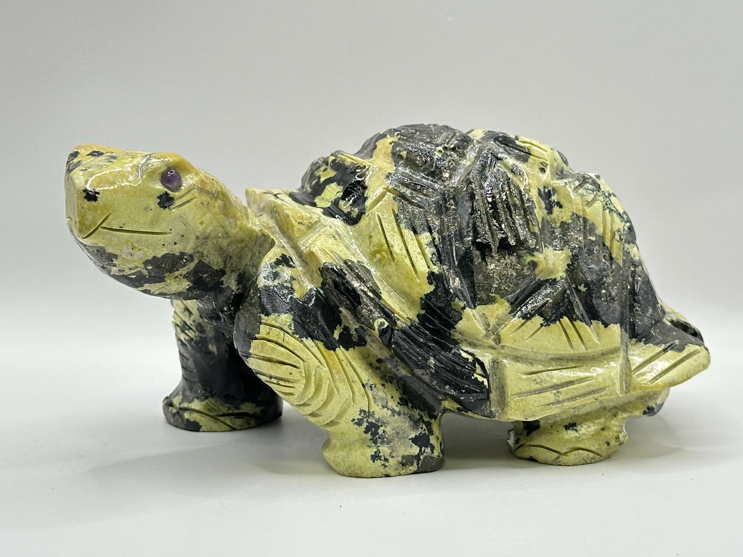 Natural Serpentine Stone Turtle Sculpture Hand-Carved Green & Black Stone Animal Figurine - RAN534
