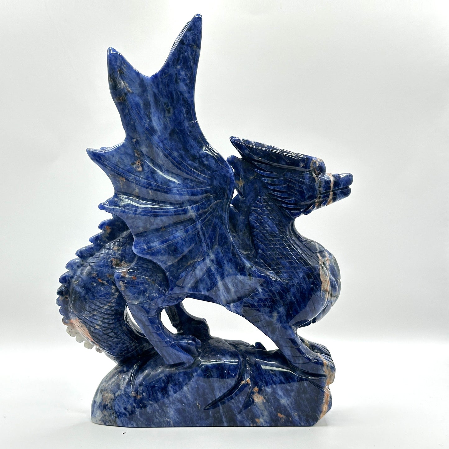 Hand-Carved Blue Sodalite Dragon Sculpture with Wings - Gem Avenue