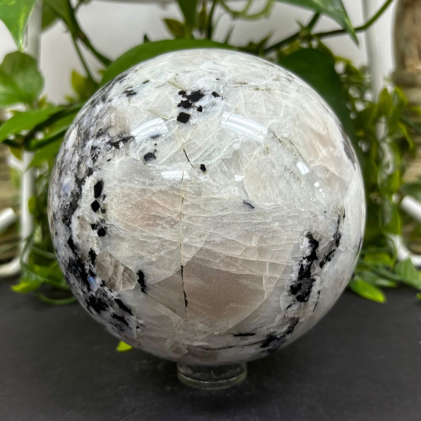 Rainbow Moonstone Sphere 4.5" Polished Natural Crystal Ball for Meditation, Energy Healing, Intuition, Stress Relief & Home Decor RBL333