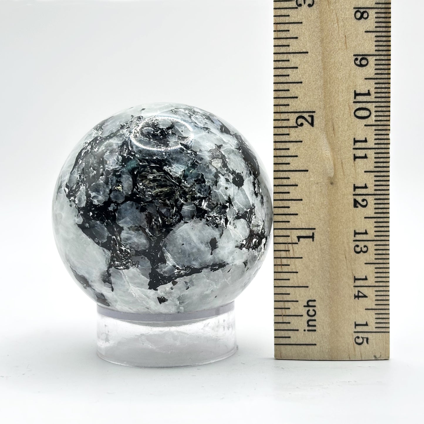 Rainbow Moonstone Sphere with Black Tourmaline Inclusions, Natural Healing Crystal Ball for Meditation & Home Dcor