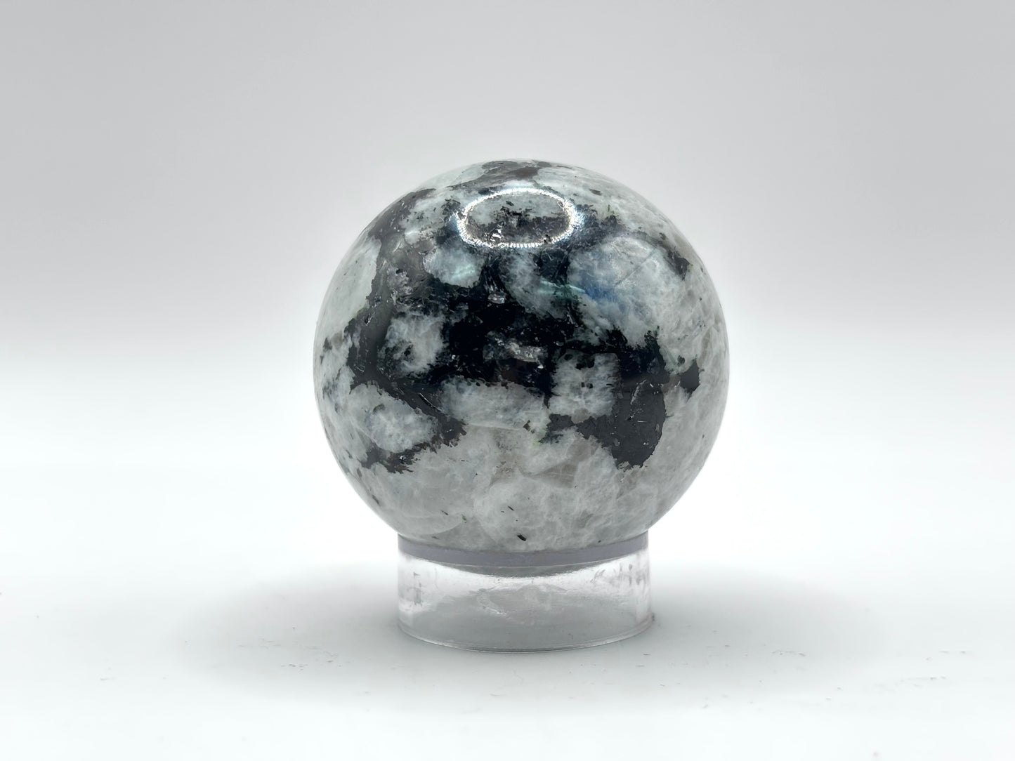 Rainbow Moonstone Sphere with Black Tourmaline Inclusions, Natural Healing Crystal Ball for Meditation, Energy Cleansing & Home Decor
