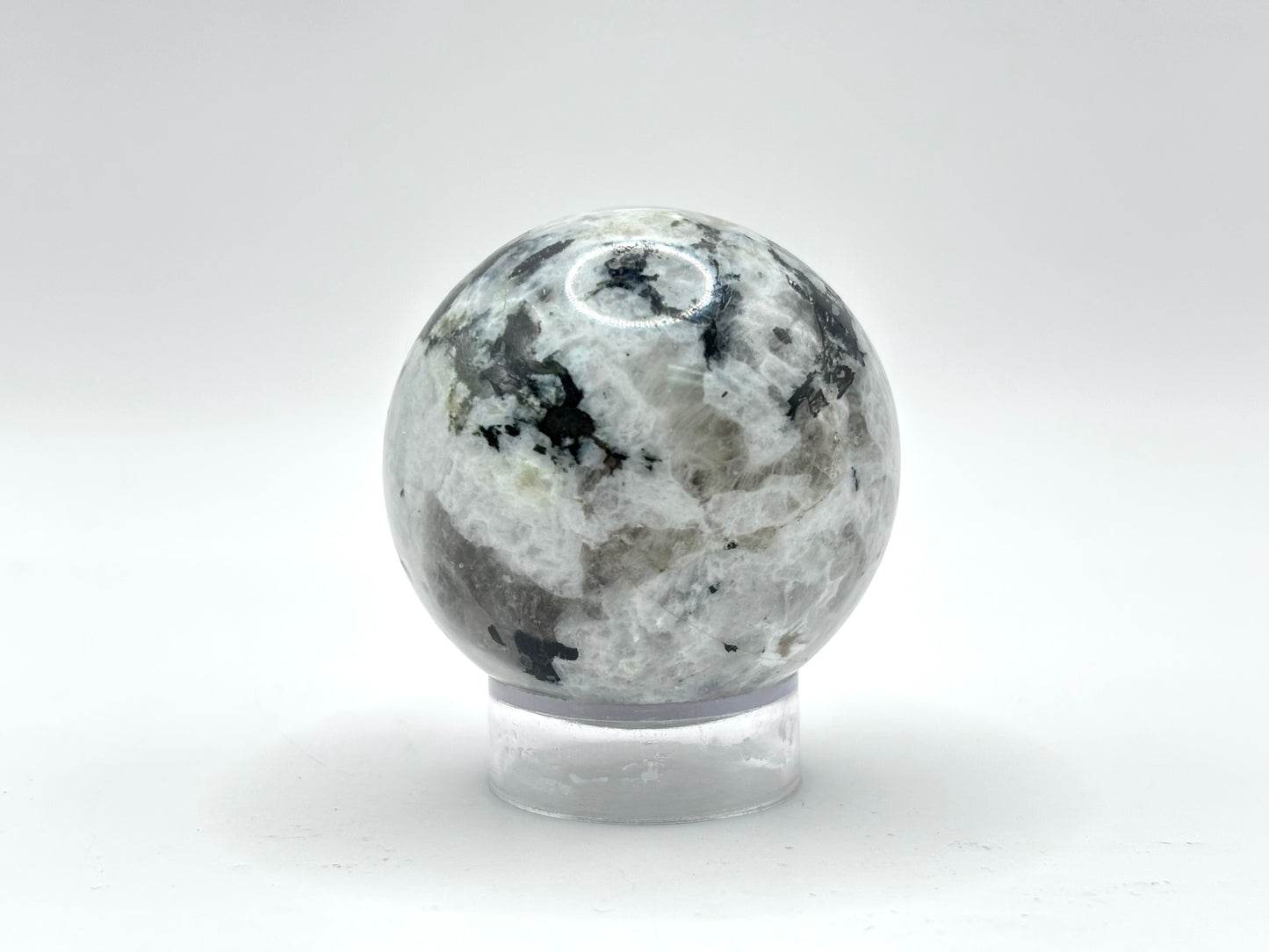 Rainbow Moonstone Sphere with Black Tourmaline Inclusions, Natural Healing Crystal Ball for Meditation, Energy Cleansing & Home Decor