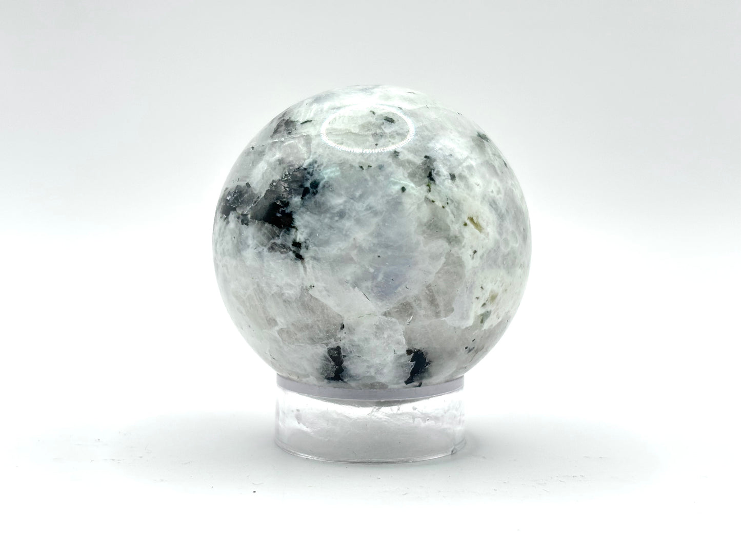 Rainbow Moonstone Sphere with Black Tourmaline Inclusions, Natural Healing Crystal Ball for Meditation, Energy Cleansing & Home Decor