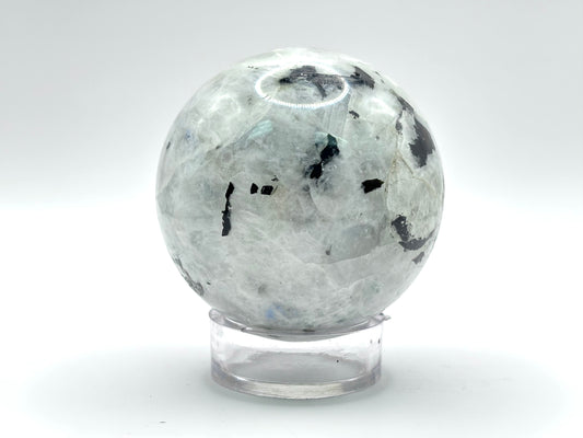 Rainbow Moonstone Sphere with Black Tourmaline Inclusions, Natural Healing Crystal Ball for Meditation, Energy Cleansing, & Home Decor