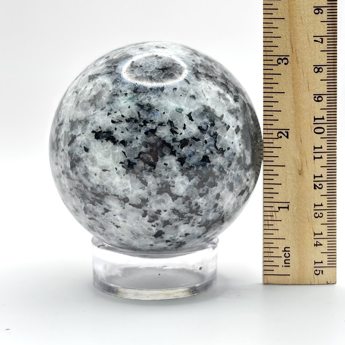 Rainbow Moonstone Crystal Sphere with Black Tourmaline Inclusions Natural Healing & Energy Cleansing Decor - RBL338-F