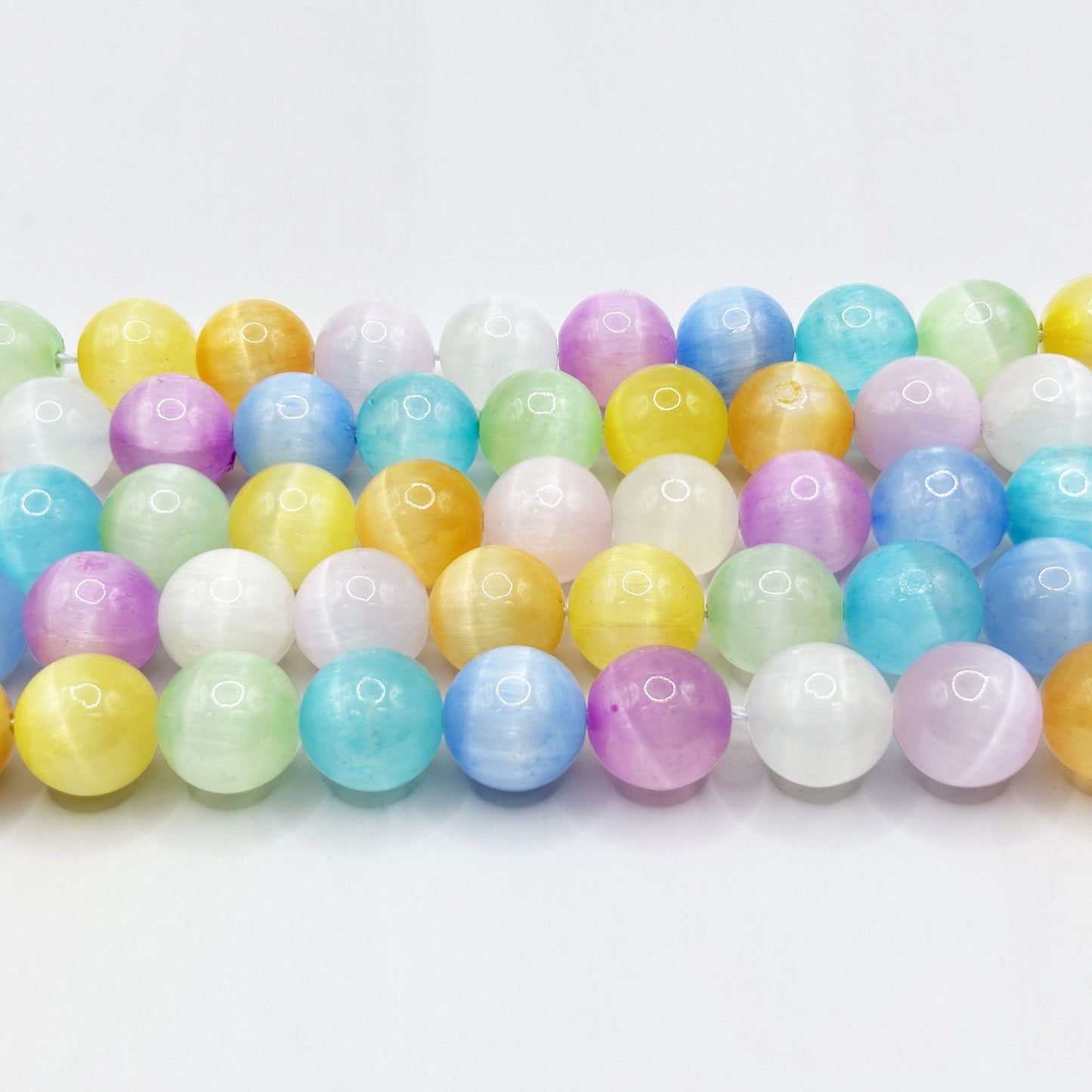 Multi Color Selenite 10mm Round Bead Strand