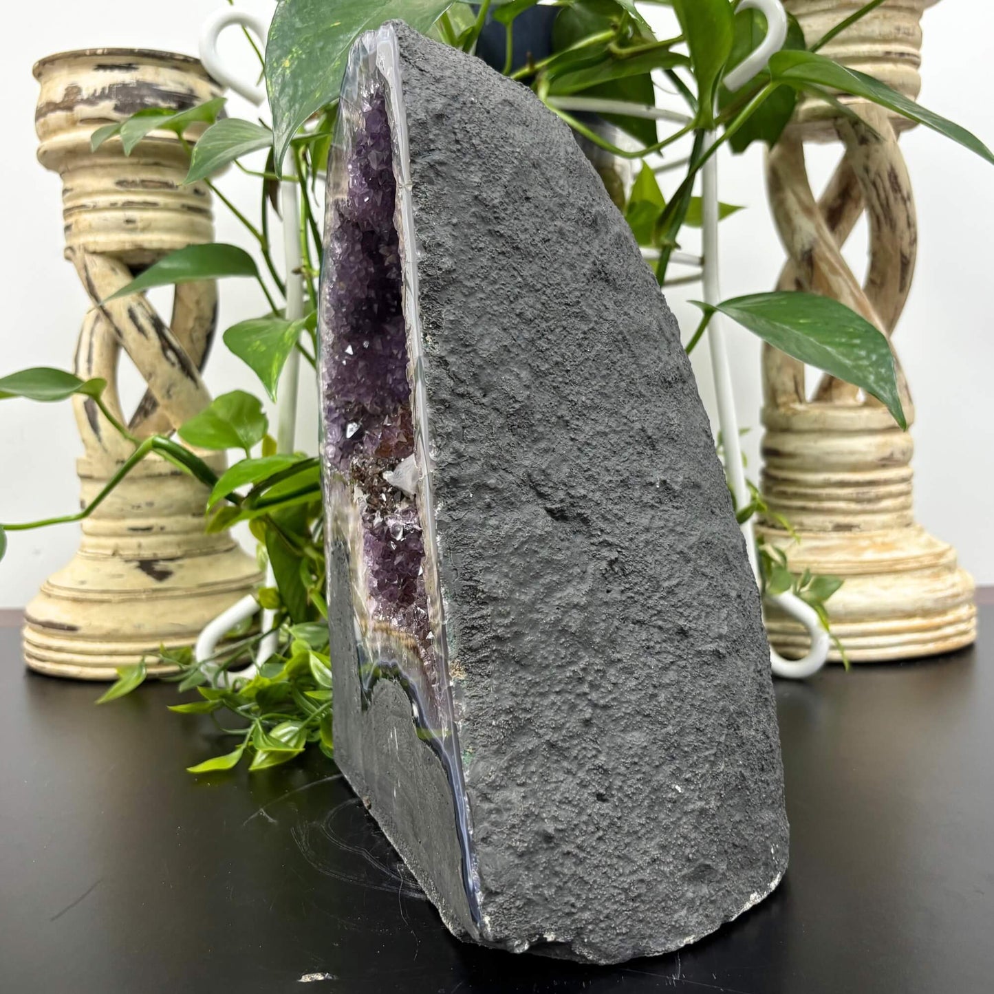 Natural Amethyst Geode with Calcite 11 Inches Rare Purple Crystal Cluster with Calcite Formations for Healing, Meditation, Energy Work & Home Decor Display - RGD790