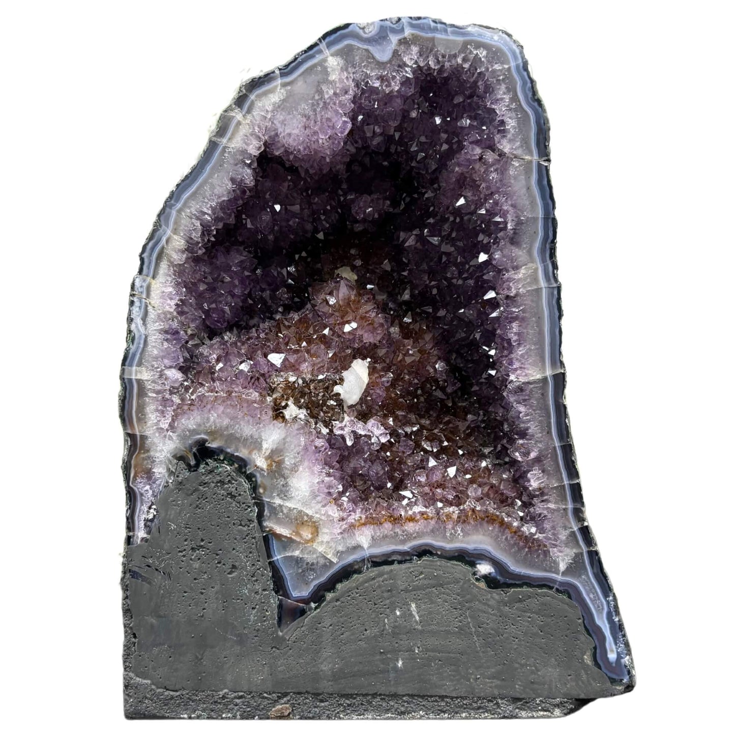 Natural Amethyst Geode with Calcite 11 Inches Rare Purple Crystal Cluster with Calcite Formations for Healing, Meditation, Energy Work & Home Decor Display - RGD790