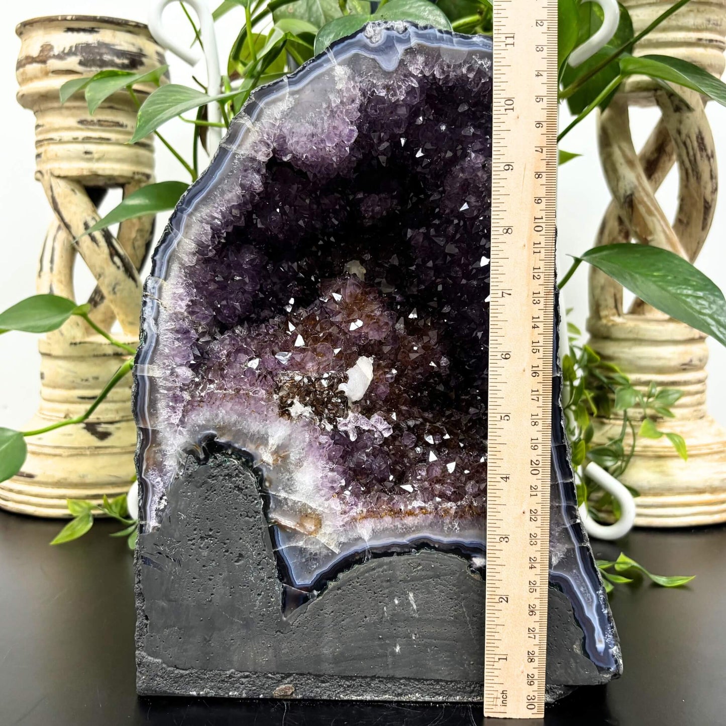 Natural Amethyst Geode with Calcite 11 Inches Rare Purple Crystal Cluster with Calcite Formations for Healing, Meditation, Energy Work & Home Decor Display - RGD790