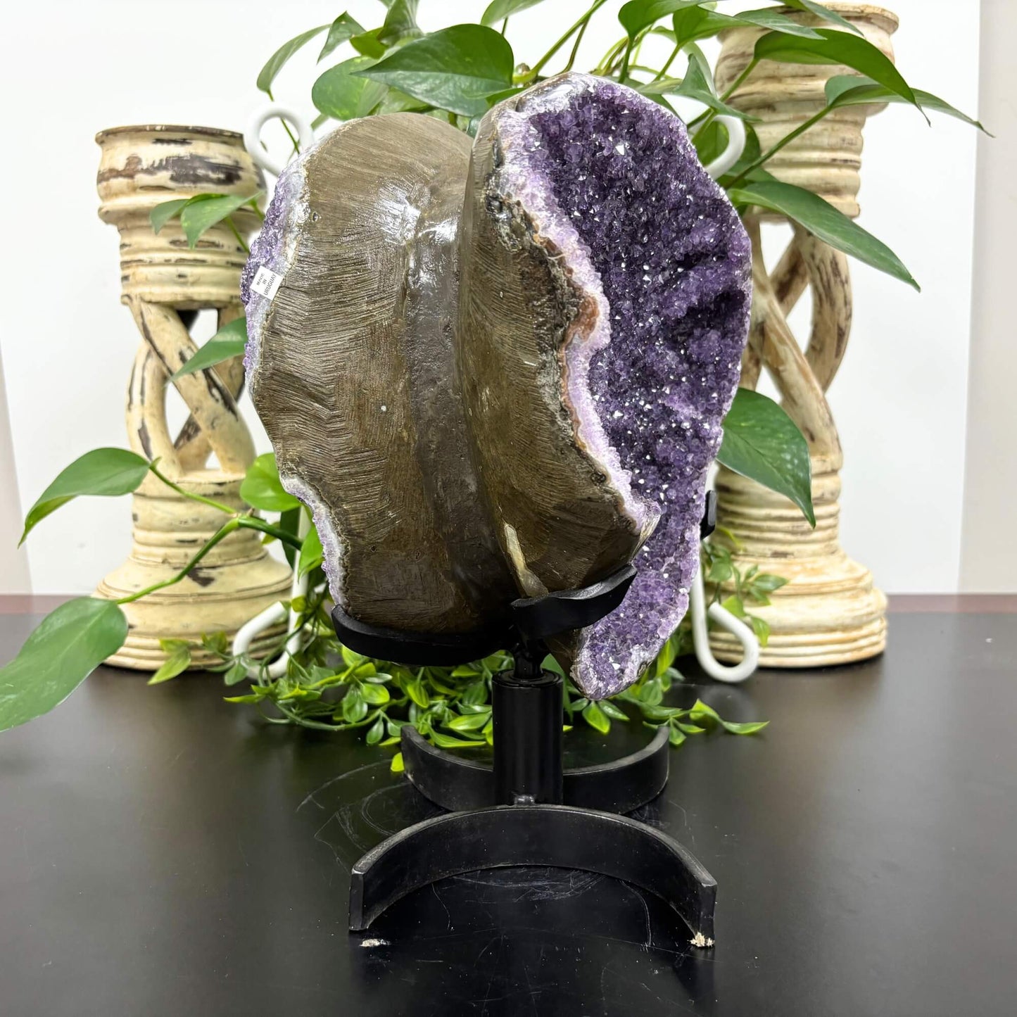 Double Sided Amethyst Geode on Stand Deep Purple Crystal Cluster for Healing, Meditation & Energy Work 12.5" - RGD793