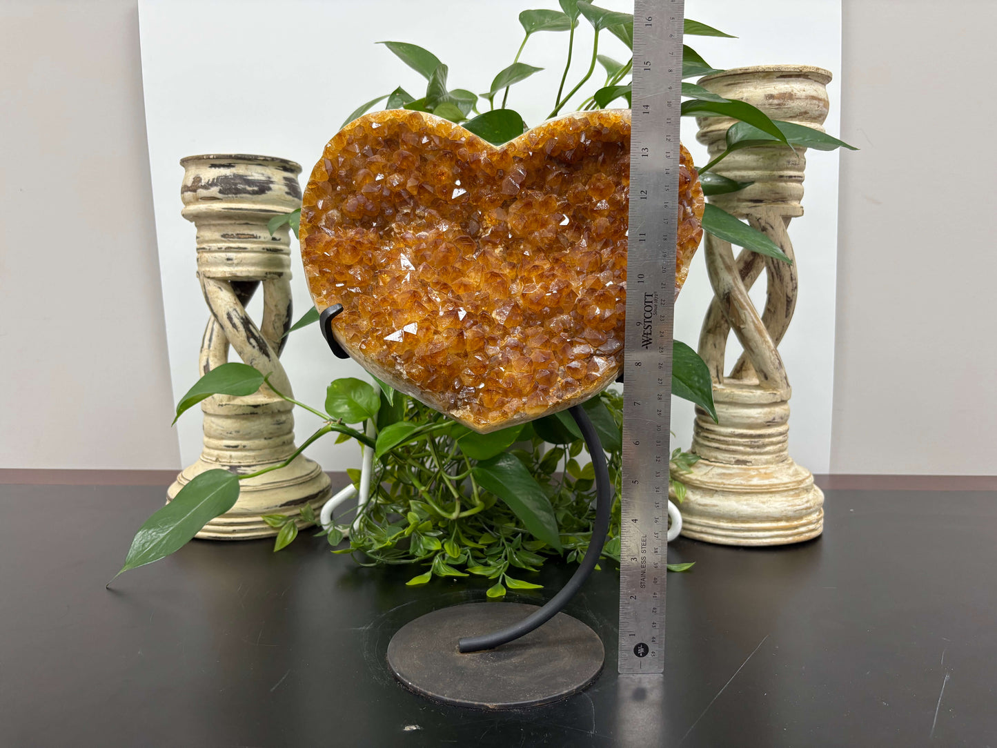 Natural Citrine Crystal Geode Heart Unique Raw Healing Stone Cluster for Positive Energy, Decor and Gifting