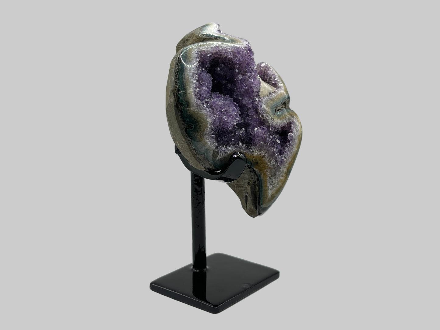 Natural Amethyst and Calcite Crystal Geode on Stand for Decorative Display, Meditation & Healing - RGD822