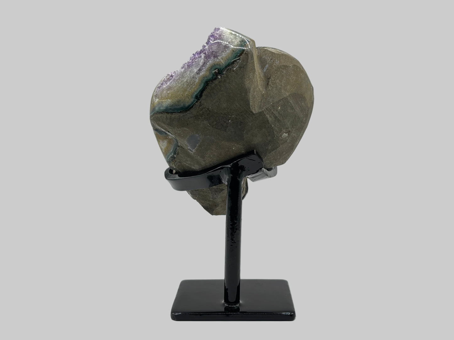 Natural Amethyst and Calcite Crystal Geode on Stand for Decorative Display, Meditation & Healing - RGD822