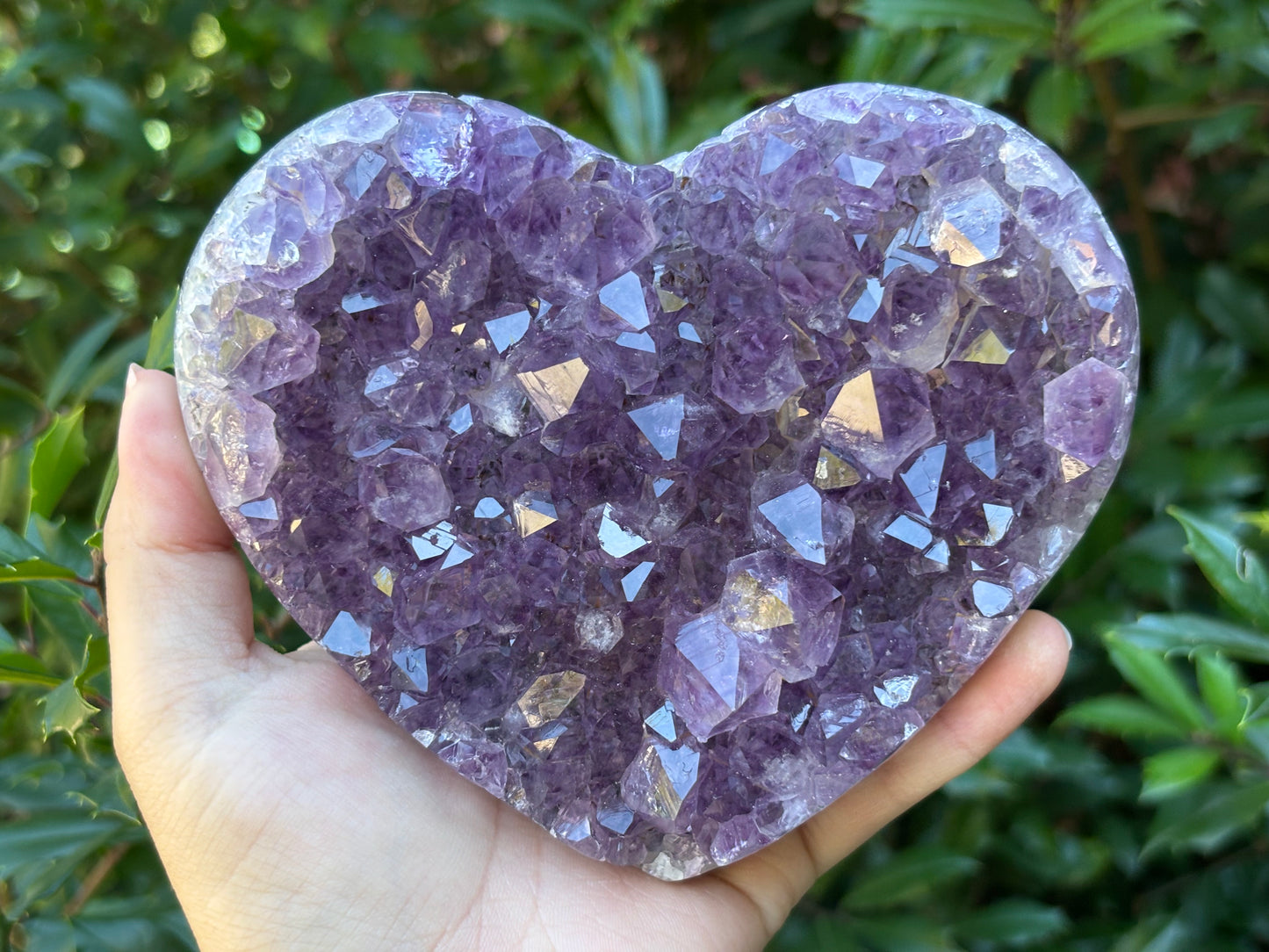 Natural Purple Amethyst Heart-Shaped Crystal Geode on Stand for Home Decor, Meditation & Healing - RGD823
