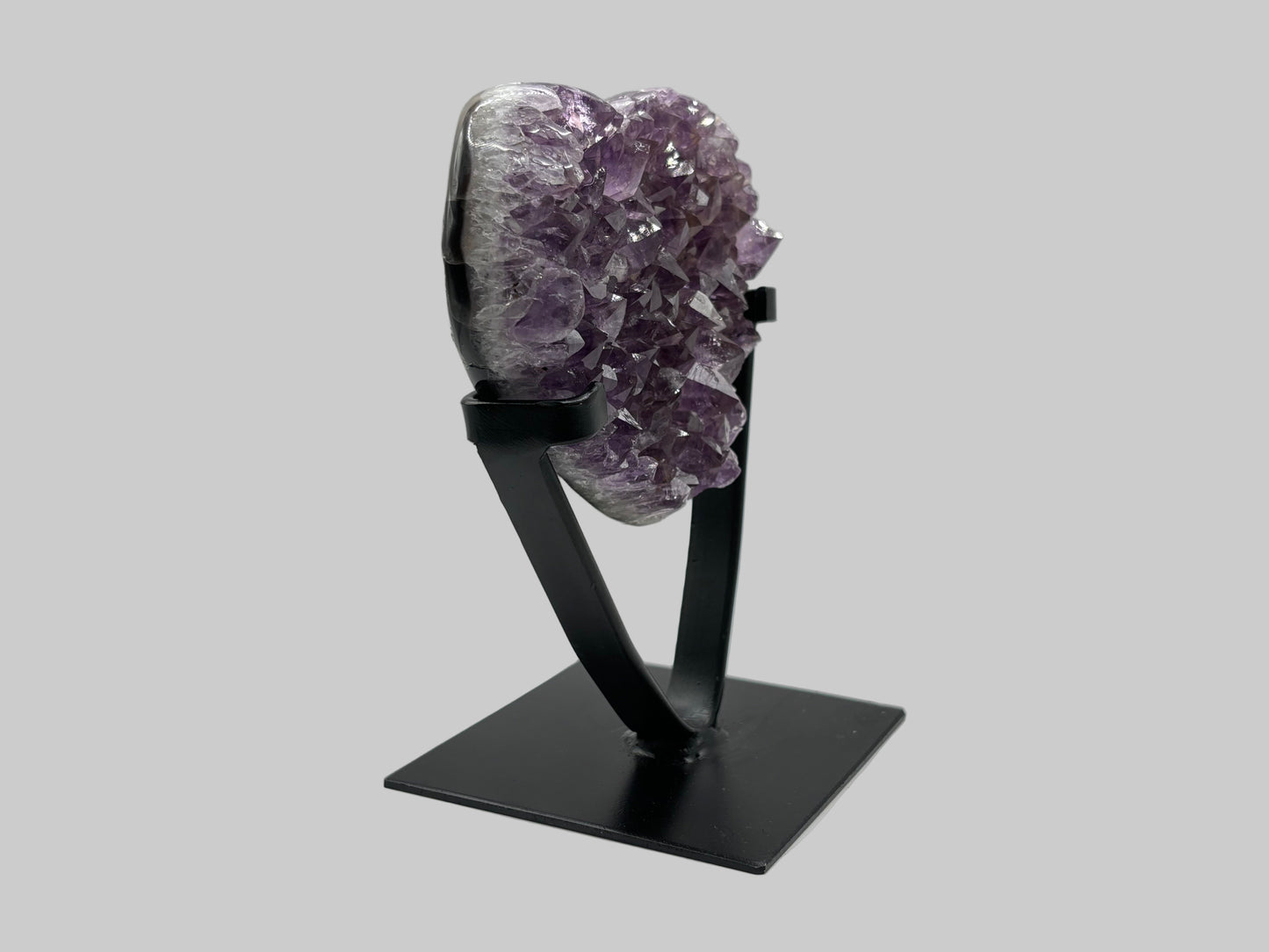 Natural Purple Amethyst Heart-Shaped Crystal Geode on Stand for Home Decor, Meditation & Healing - RGD823