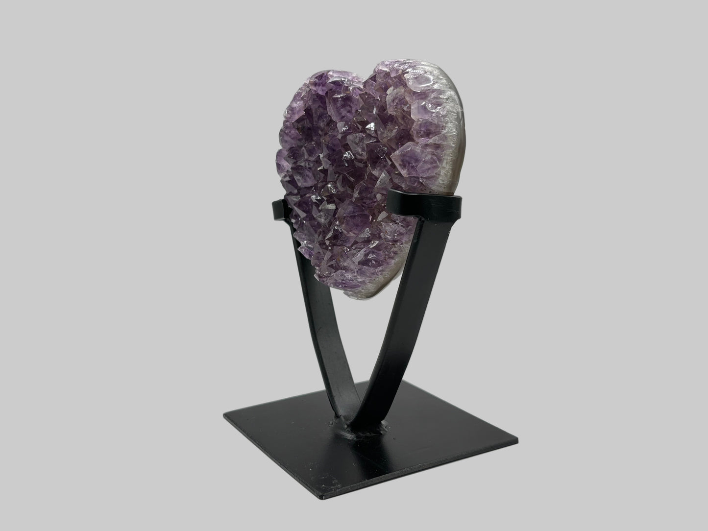 Natural Purple Amethyst Heart-Shaped Crystal Geode on Stand for Home Decor, Meditation & Healing - RGD823