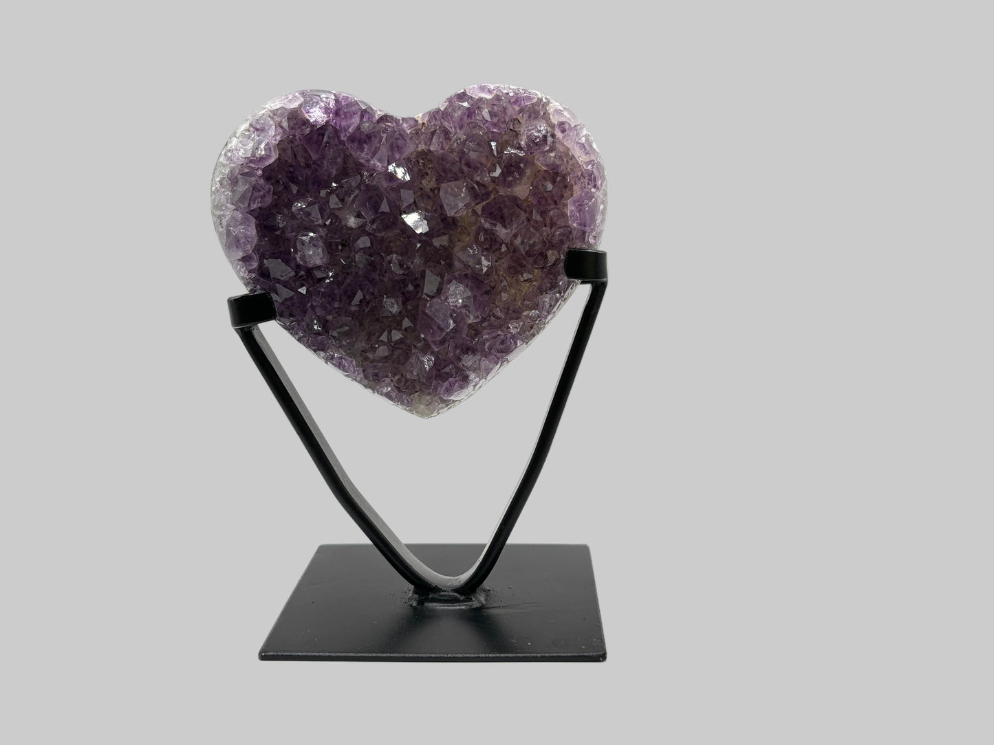 Natural Purple Amethyst Heart-Shaped Crystal Geode on Stand for Home Decor, Meditation & Healing - RGD823