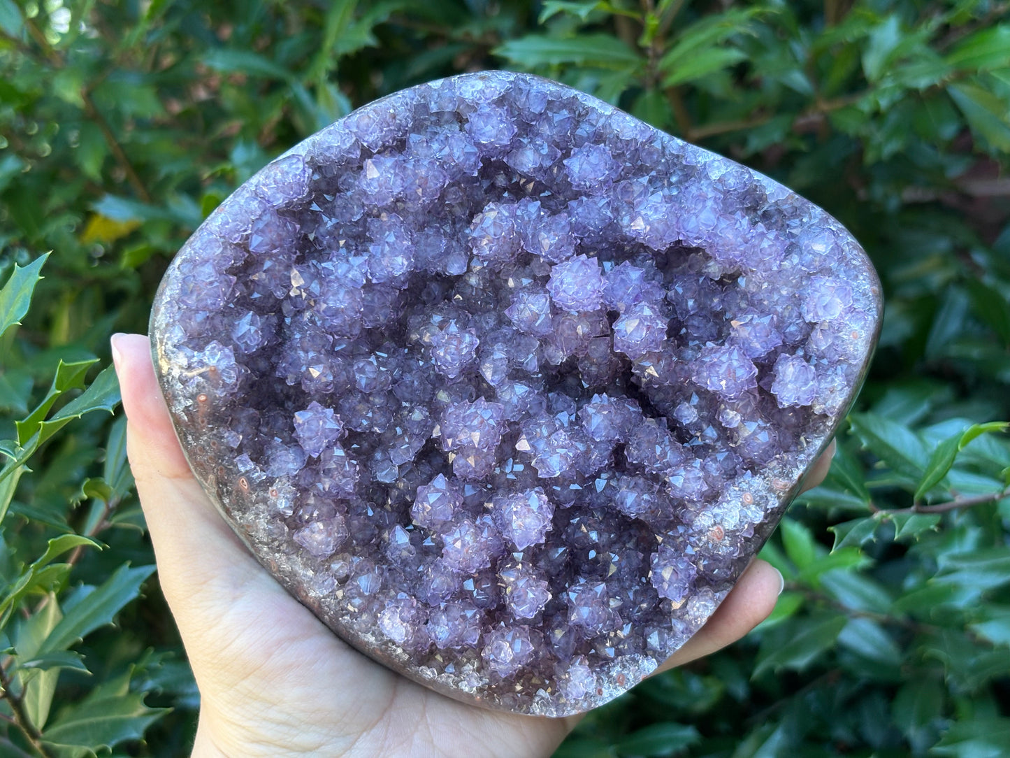 Natural Purple Amethyst Geode on Stand for Home Decor, Meditation, and Healing Crystal Display - RGD824