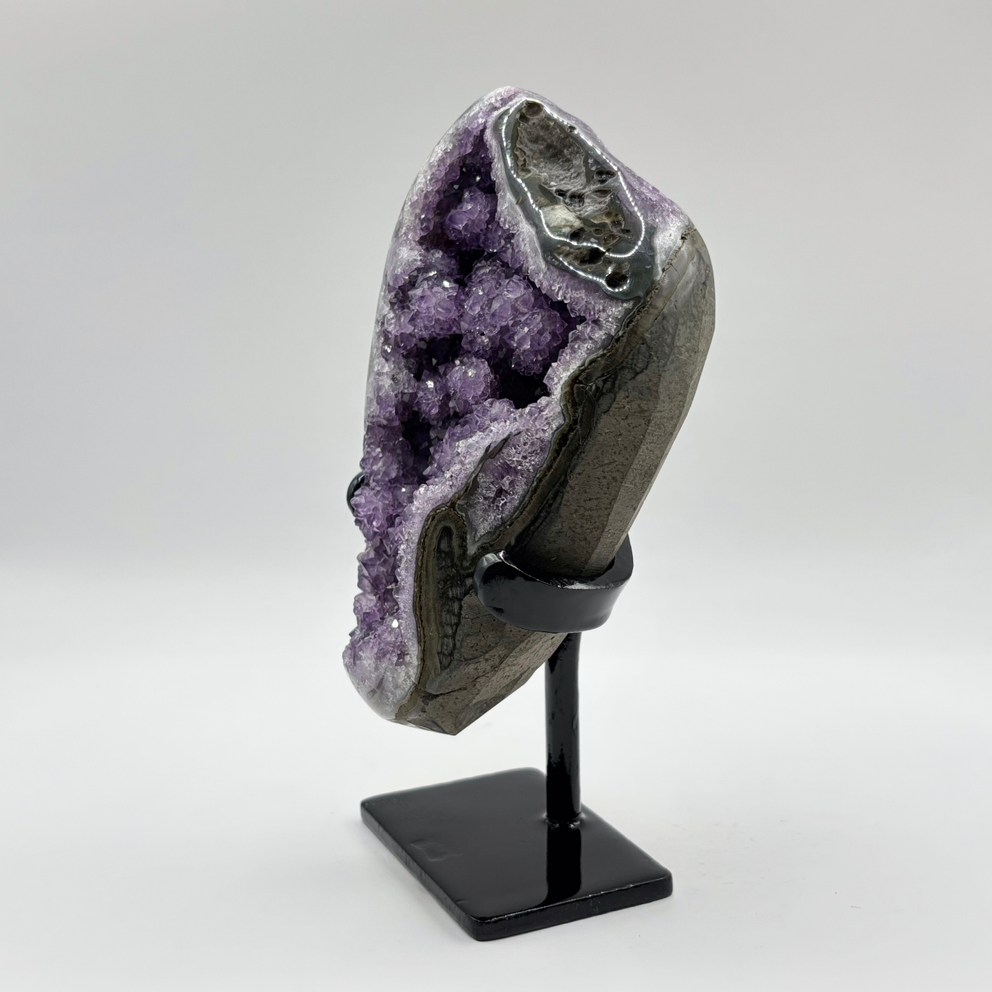 Natural Dark Purple Amethyst Crystal Geode on Stand for Meditation, Relaxation, Home Decor & Crystal Collection - RGD825