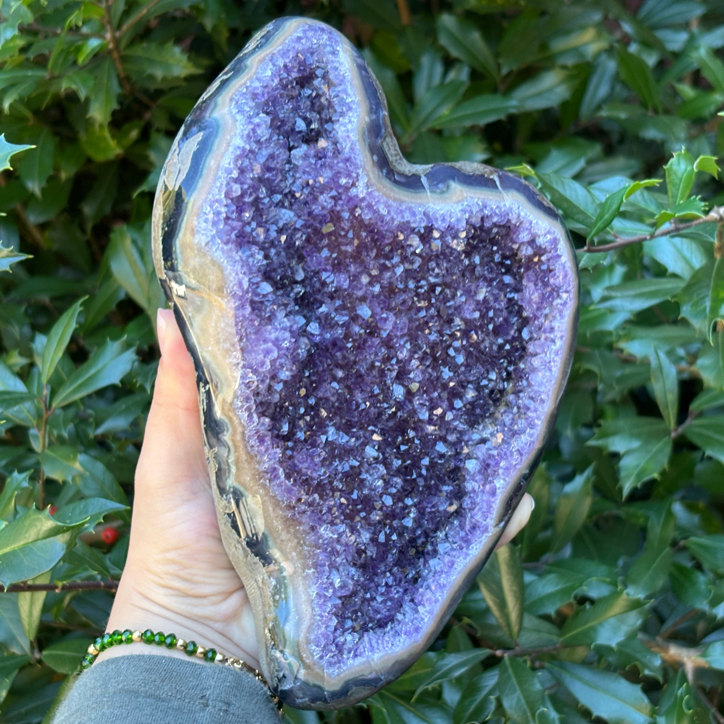 Natural Amethyst Geode on Stand for Healing, Energy Balance, Meditation, Home Decor & Crystal Collection - RGD827