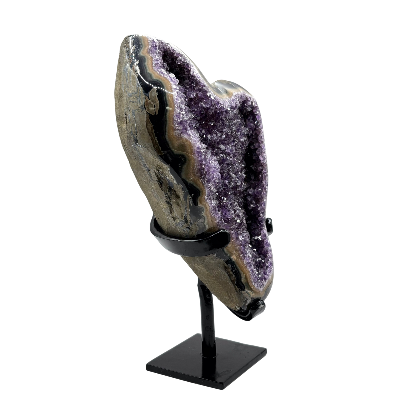 Natural Amethyst Geode on Stand for Healing, Energy Balance, Meditation, Home Decor & Crystal Collection - RGD827