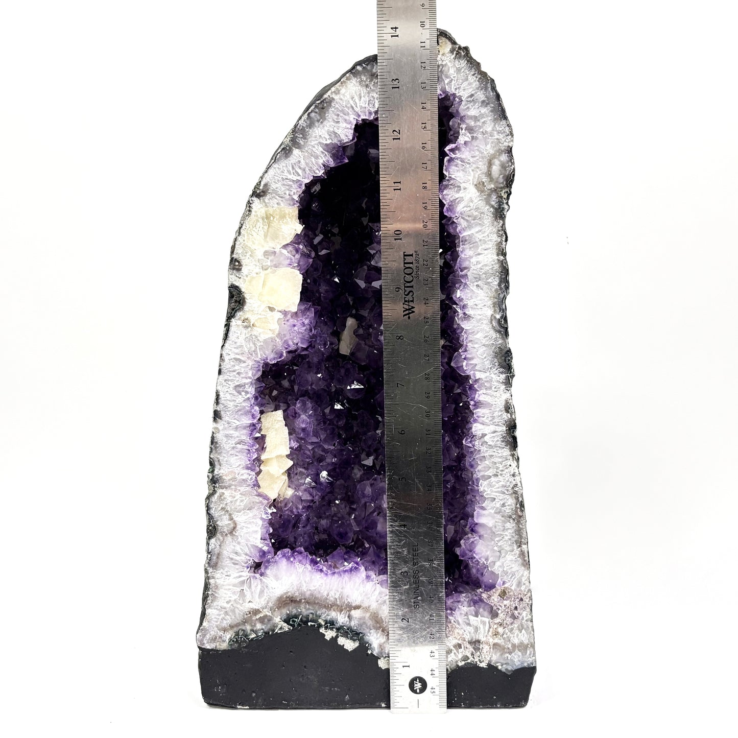 Dark Purple Amethyst with Calcite Crystal Geode - Gem Avenue Retail
