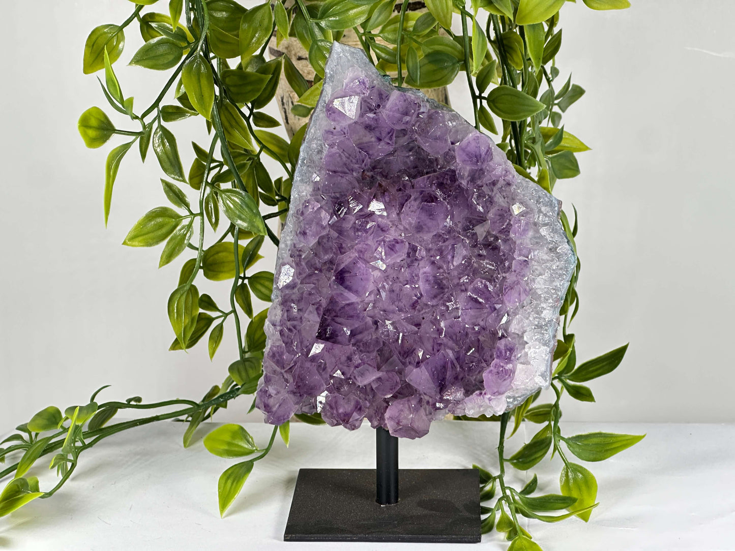 Natural Amethyst Druzy Geode Crystal Cluster on Metal Stand Polished Purple Display Stone - RGD867
