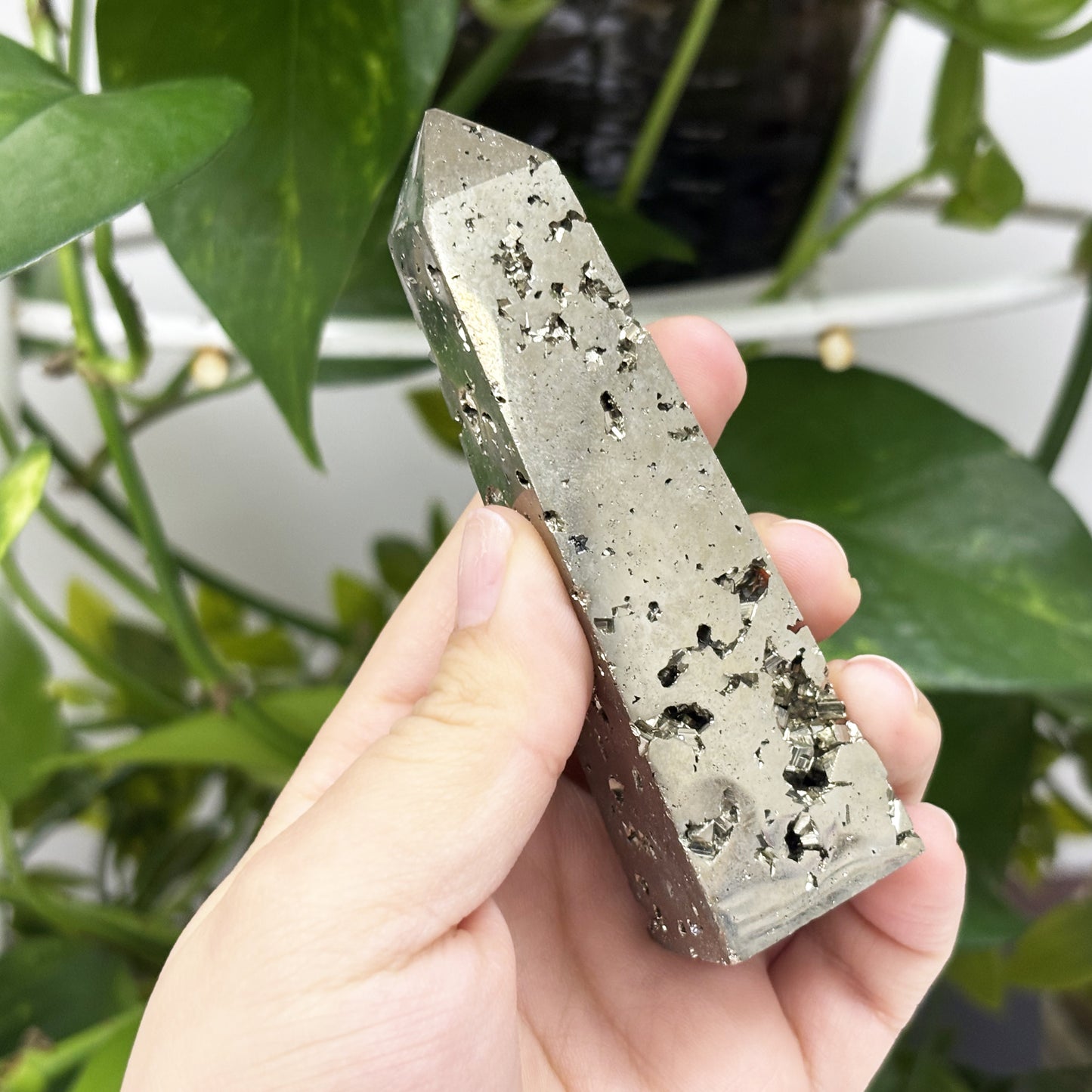Natural Pyrite Crystal Gemstone Obelisk Tower Point Polished Golden Metallic Stone for Energy, Protection & Display - RPO457
