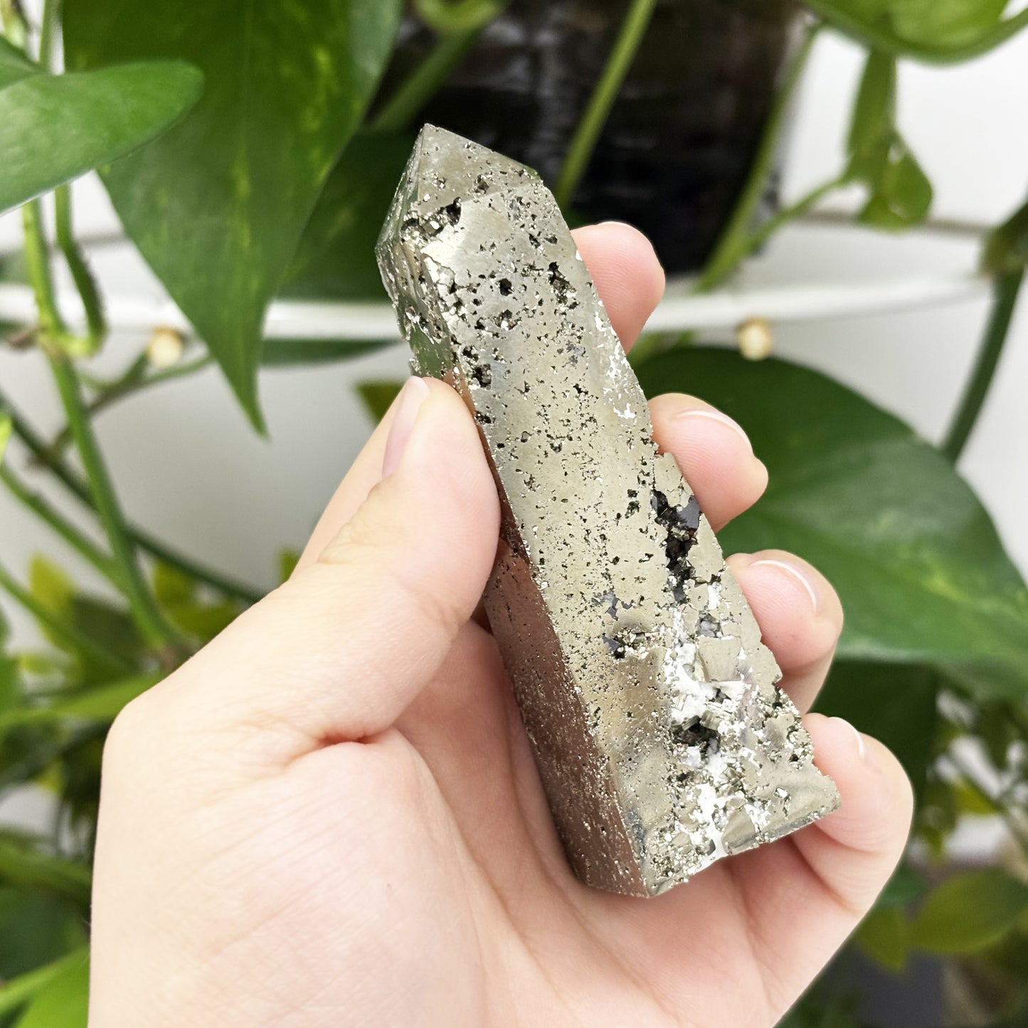 Natural Pyrite Crystal Gemstone Obelisk Tower Point Polished Golden Metallic Stone for Energy, Protection & Display - RPO457