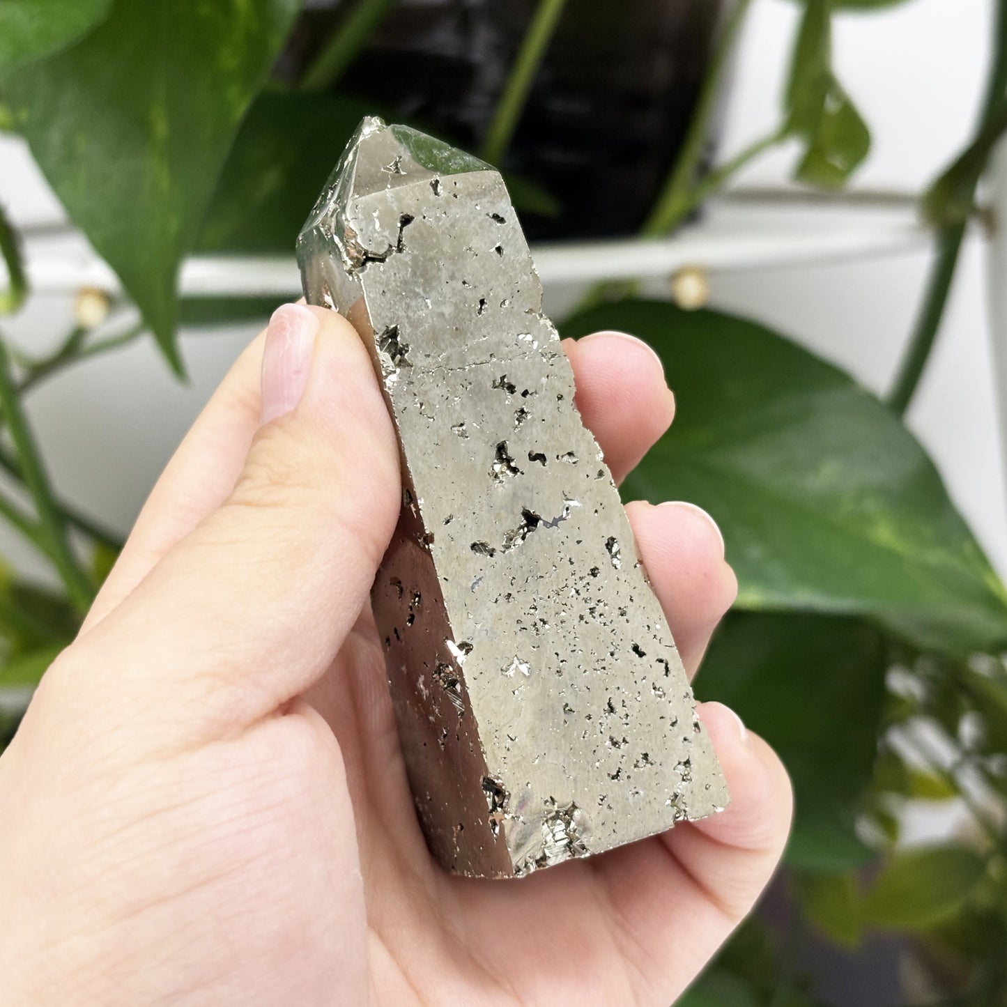Natural Pyrite Crystal Gemstone Obelisk Tower Point Polished Golden Metallic Stone for Energy, Protection & Display - RPO457