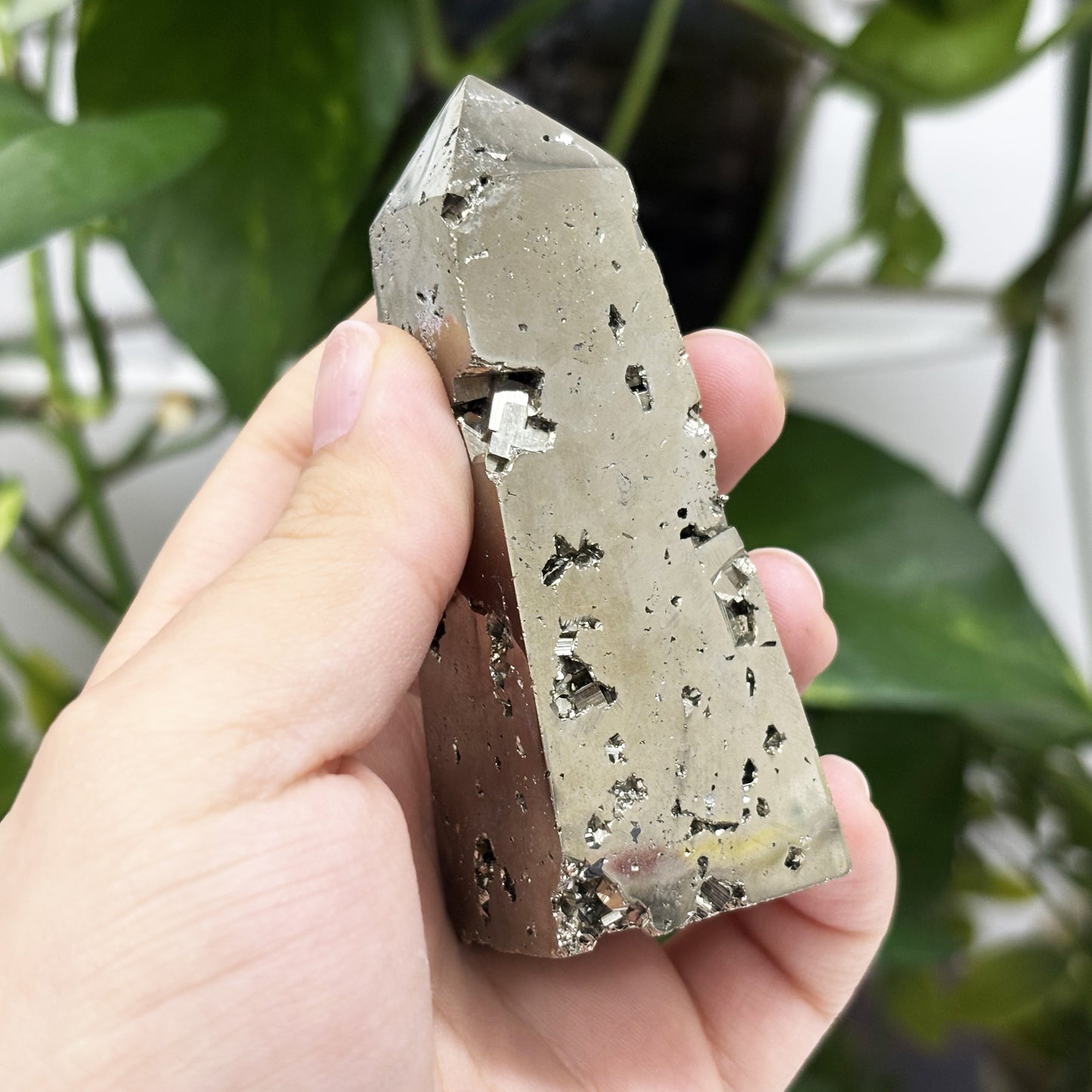 Natural Pyrite Crystal Gemstone Obelisk Tower Point Polished Golden Metallic Stone for Energy, Protection & Display - RPO457