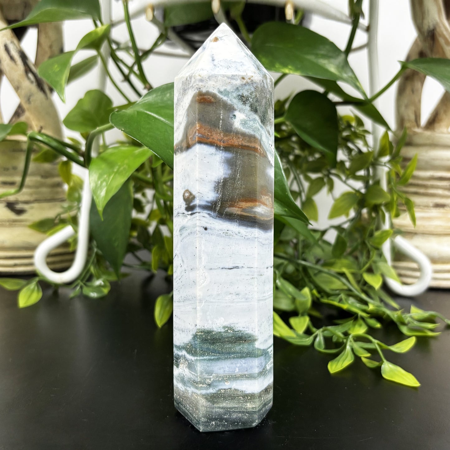 Natural Sea Jasper Crystal Obelisk Tower Point Polished Healing Stone for Calming Energy, Balance & Spiritual Growth - RPO477