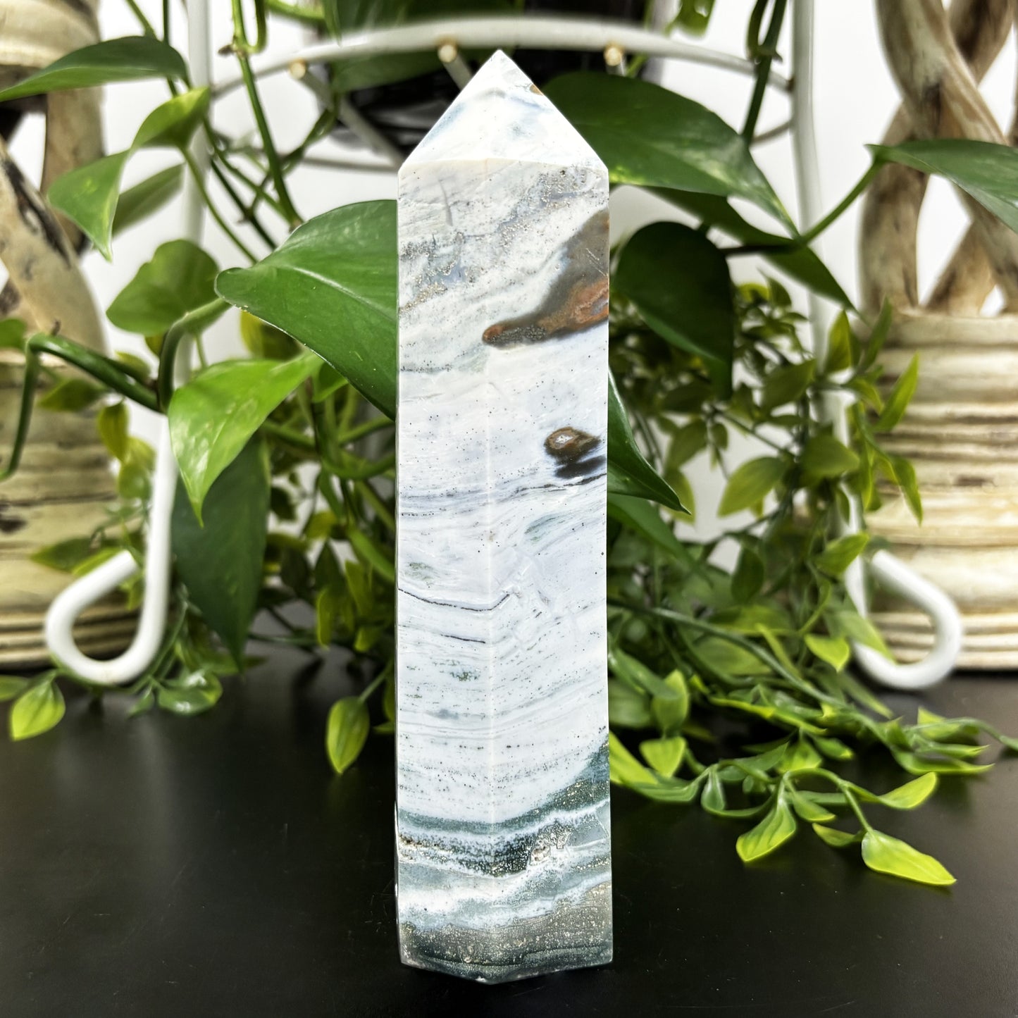 Natural Sea Jasper Crystal Obelisk Tower Point Polished Healing Stone for Calming Energy, Balance & Spiritual Growth - RPO477