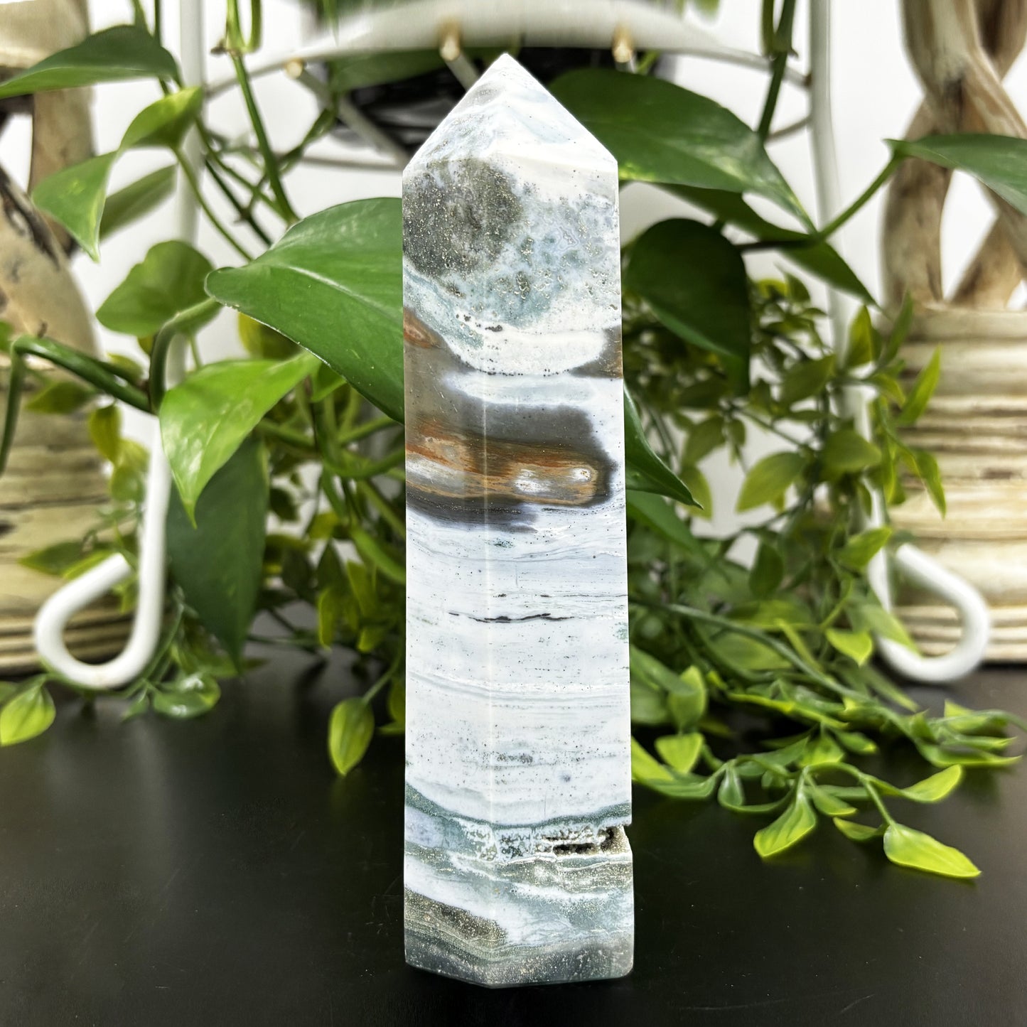 Natural Sea Jasper Crystal Obelisk Tower Point Polished Healing Stone for Calming Energy, Balance & Spiritual Growth - RPO477