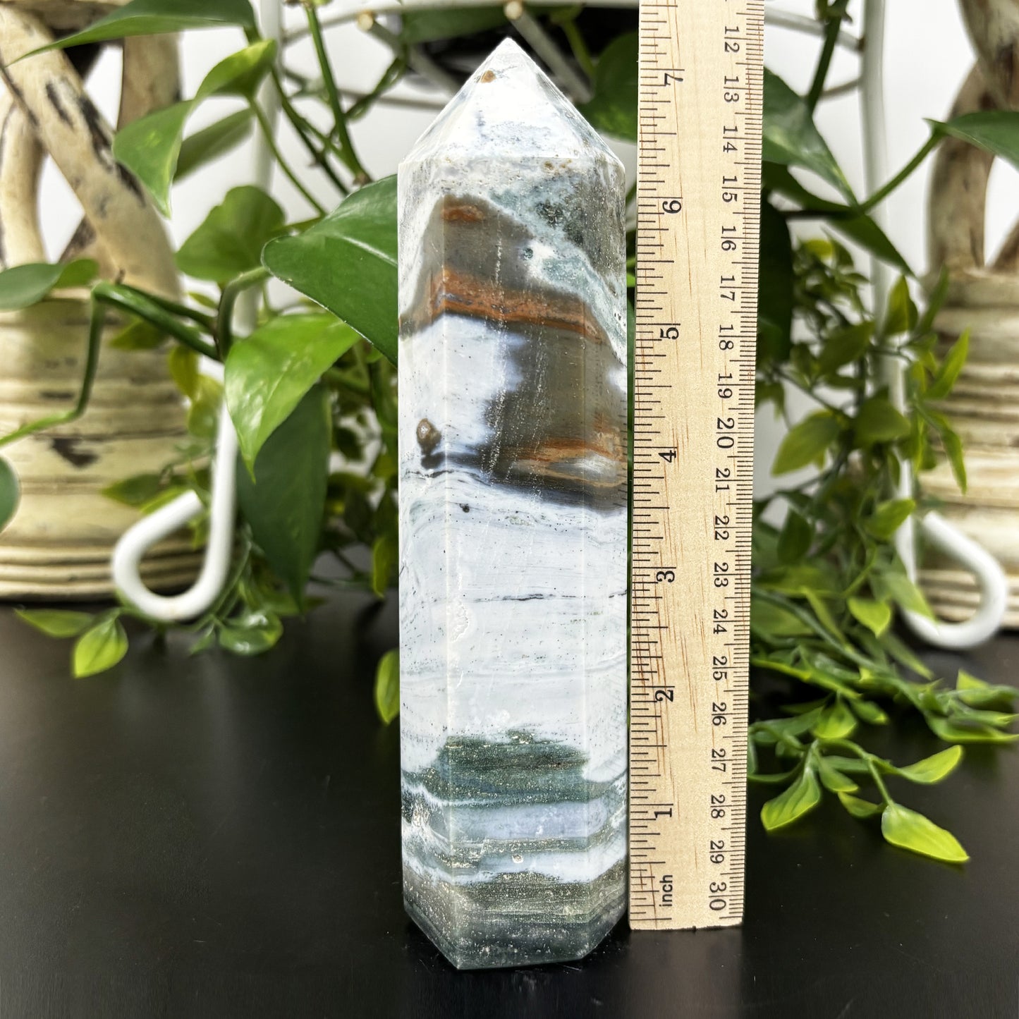 Natural Sea Jasper Crystal Obelisk Tower Point Polished Healing Stone for Calming Energy, Balance & Spiritual Growth - RPO477