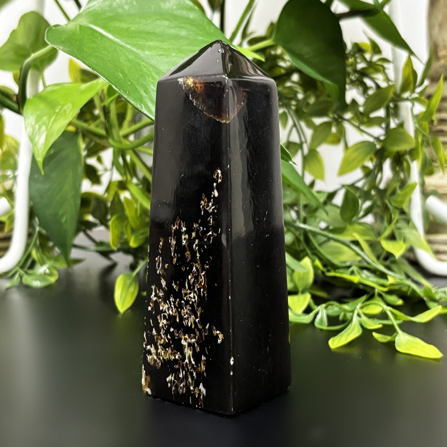 Natural Amber Crystal Obelisk Tower Point Polished Healing Stone for Energy, Protection, Vitality & Home Décor - RPO481