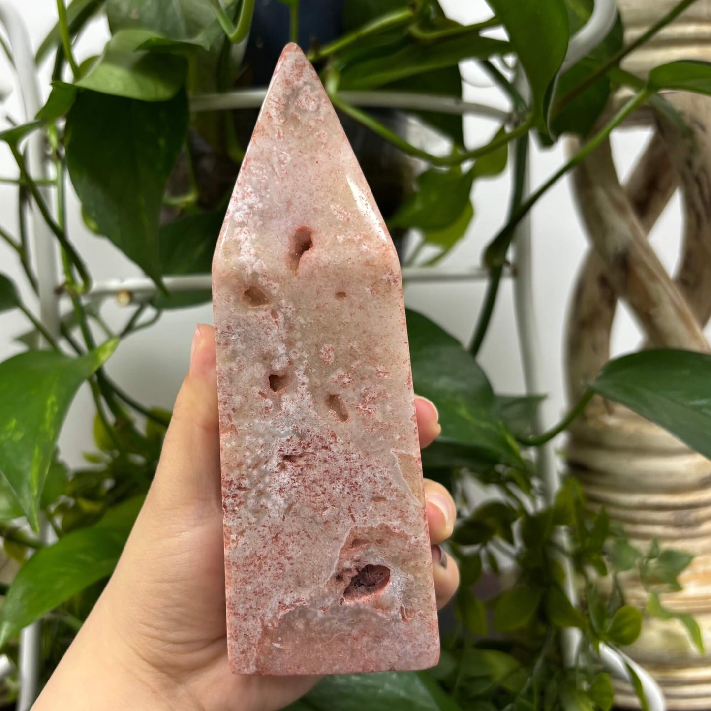 Natural Pink Amethyst Crystal Obelisk Tower Healing, Meditation & Home Decor – RPO490