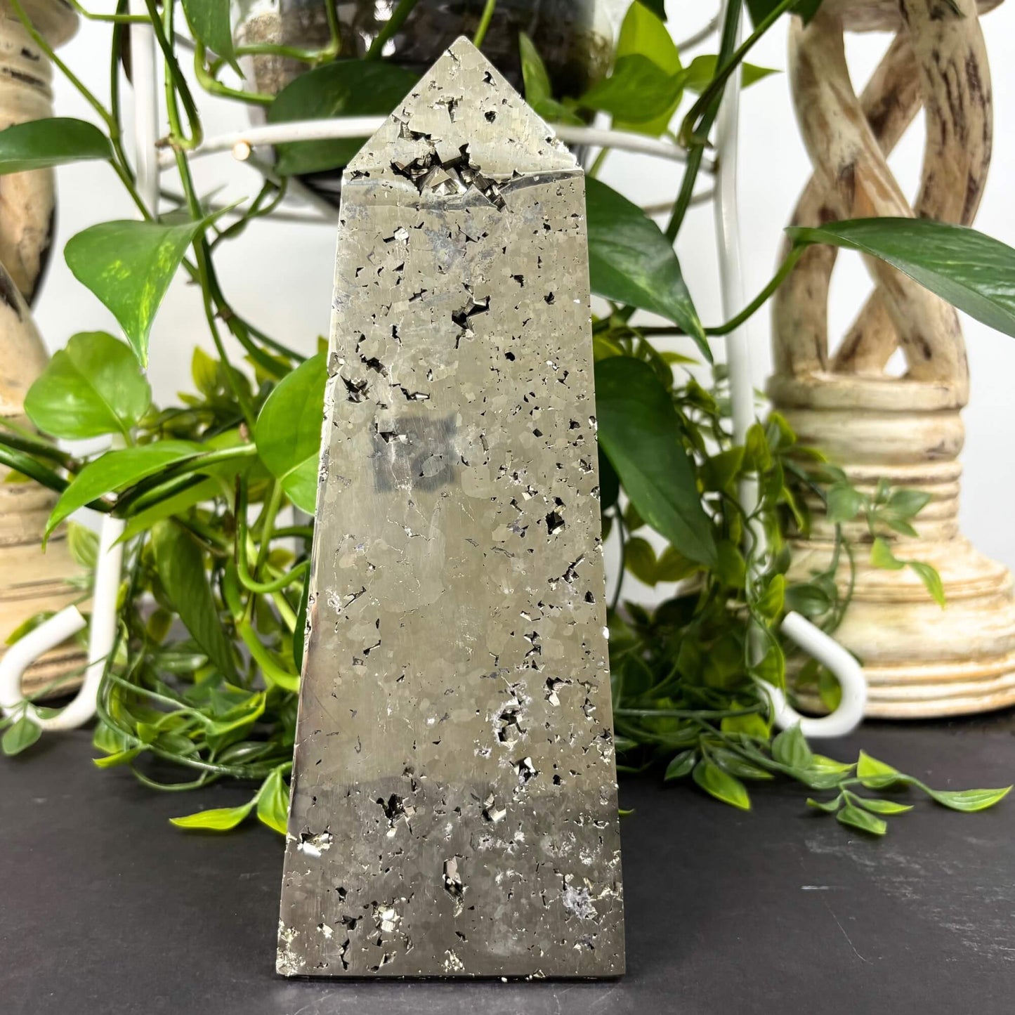 Natural Pyrite Crystal Gemstone Obelisk 9" Tower Point - RPO492