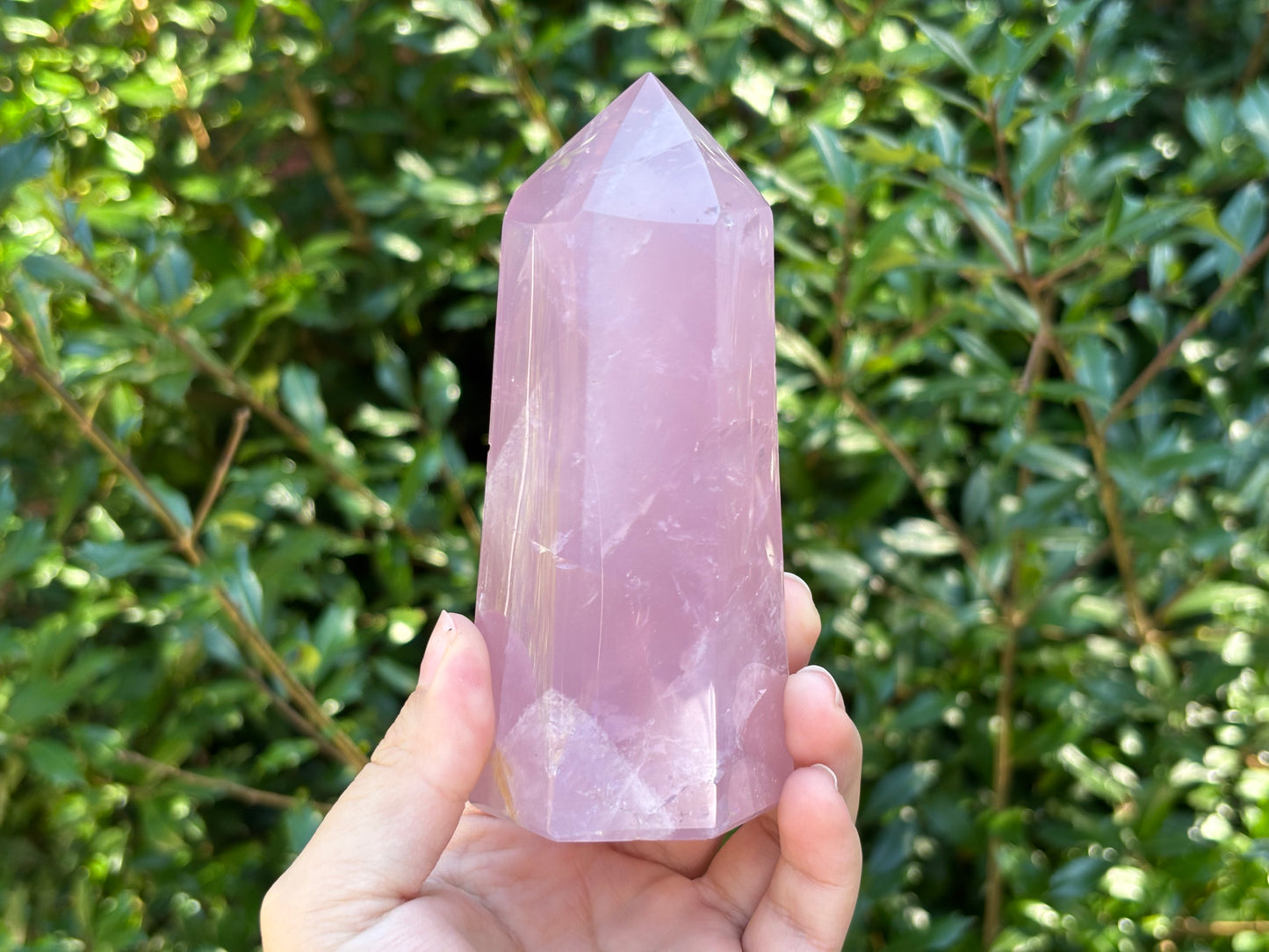 Natural Polished Rose Quartz Crystal Tower Point Meditation & Home Decor Perfect for Crystal Collectors & Wellness Practices - RPO510