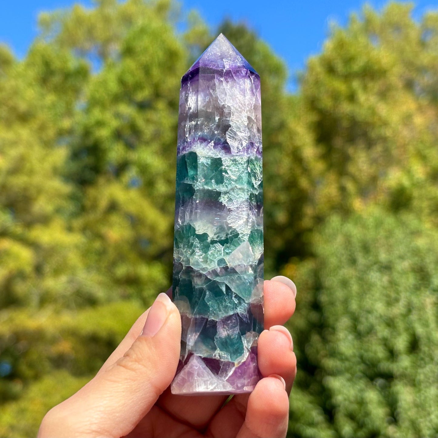 Natural Rainbow Fluorite Crystal Obelisk Tower Point for Energy Healing, Focus, Meditation & Elegant Home or Office Decor - RPO519