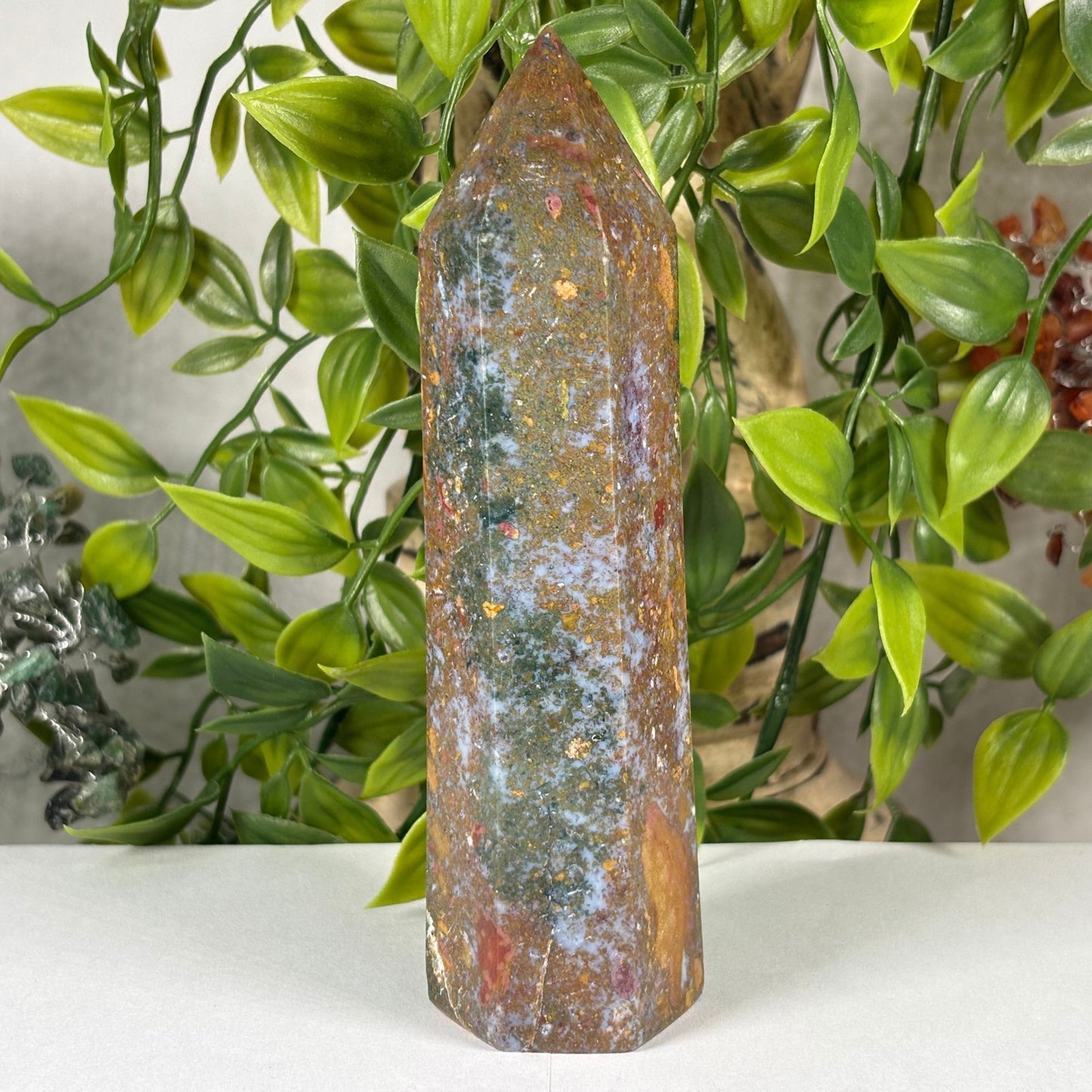 Natural Sea Jasper Crystal Tower from Madagascar Polished Healing